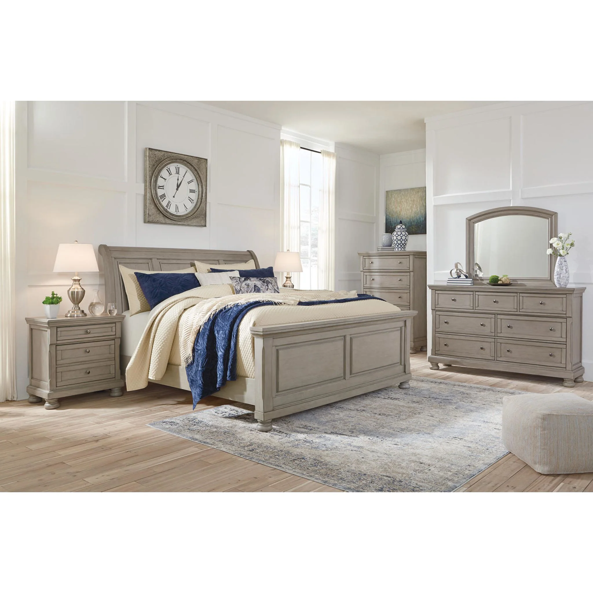 Lettner King Sleigh Bed - Light Gray - Image 6