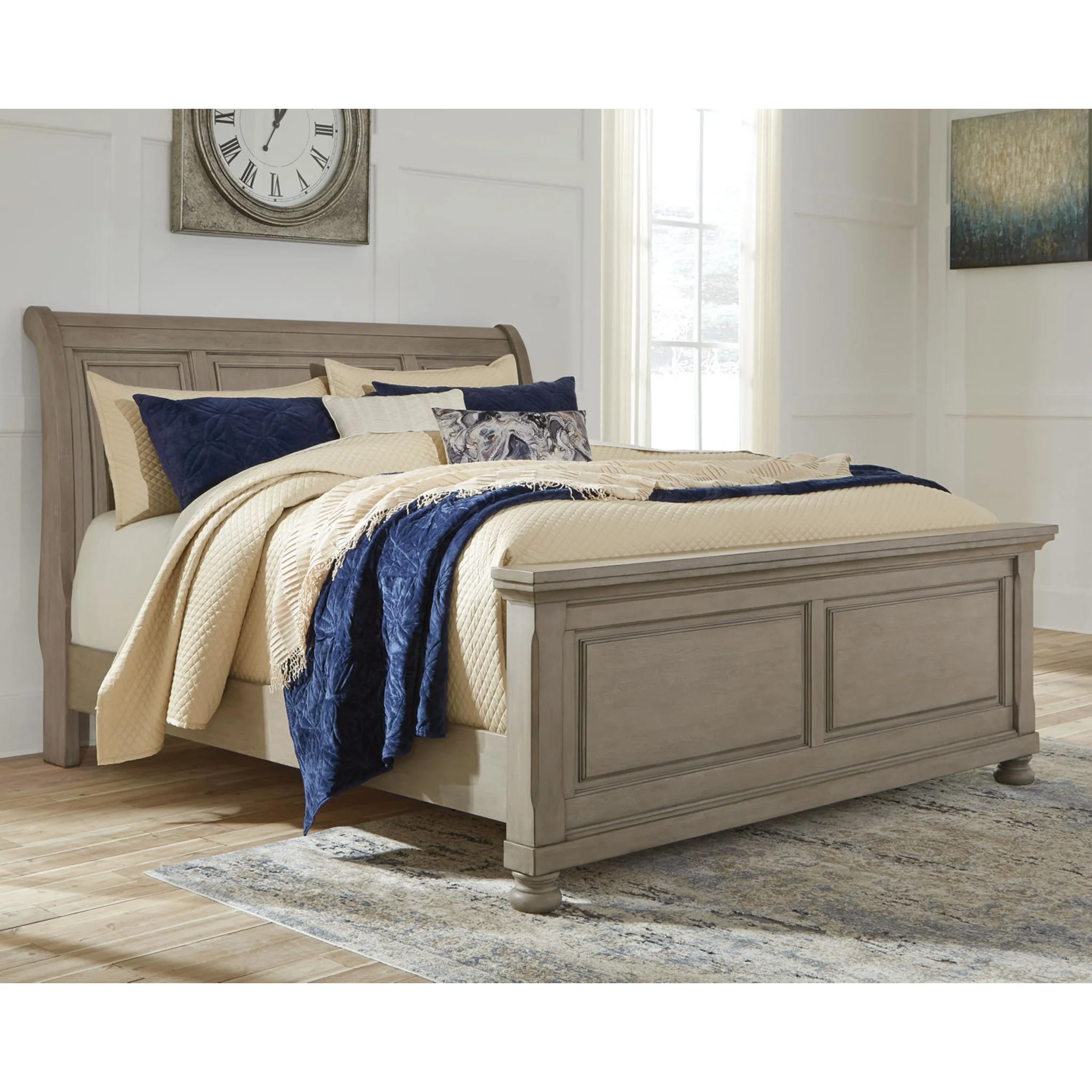 Lettner King Sleigh Bed - Light Gray - Image 7