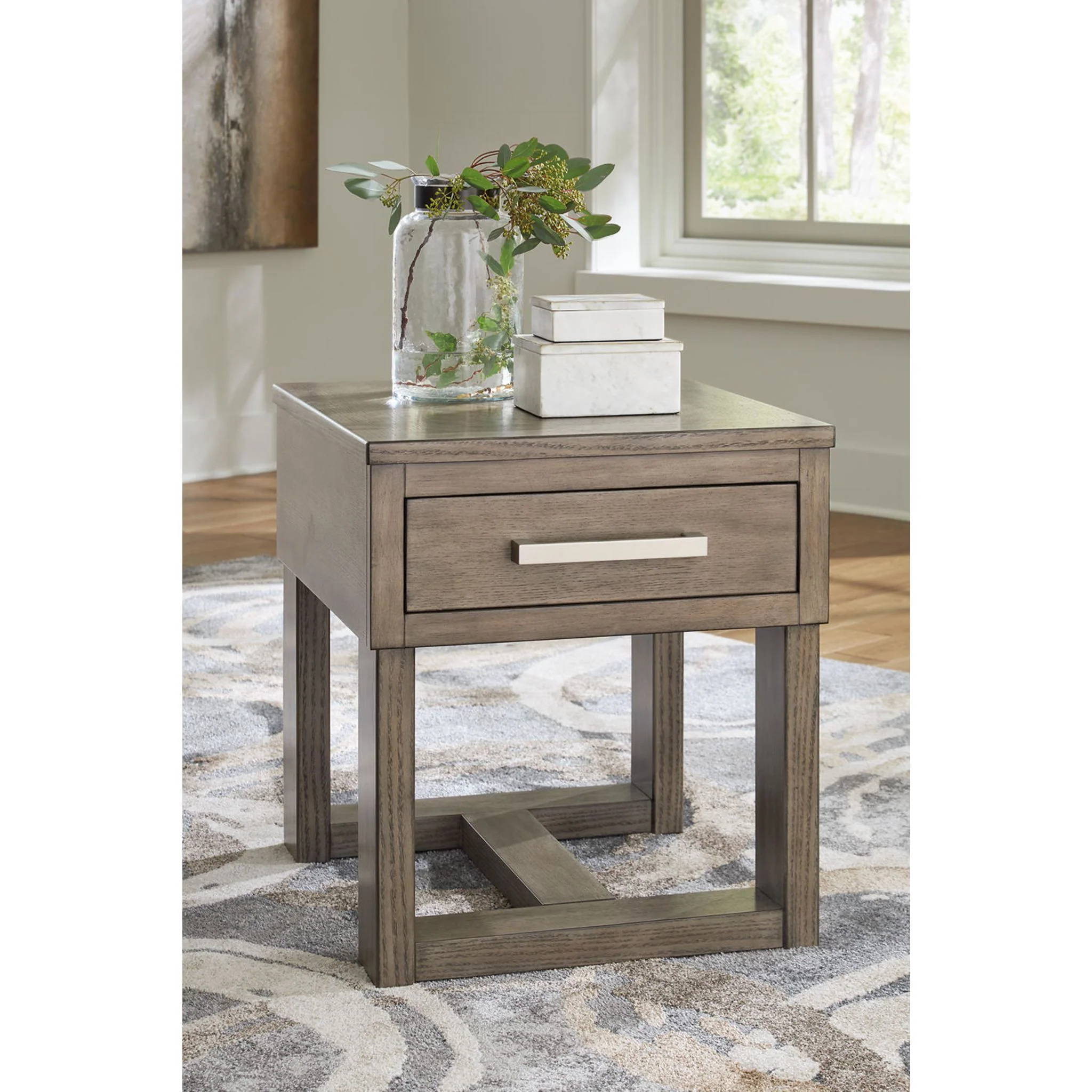 Loyaska End Table - Grayish Brown/White - Image 2