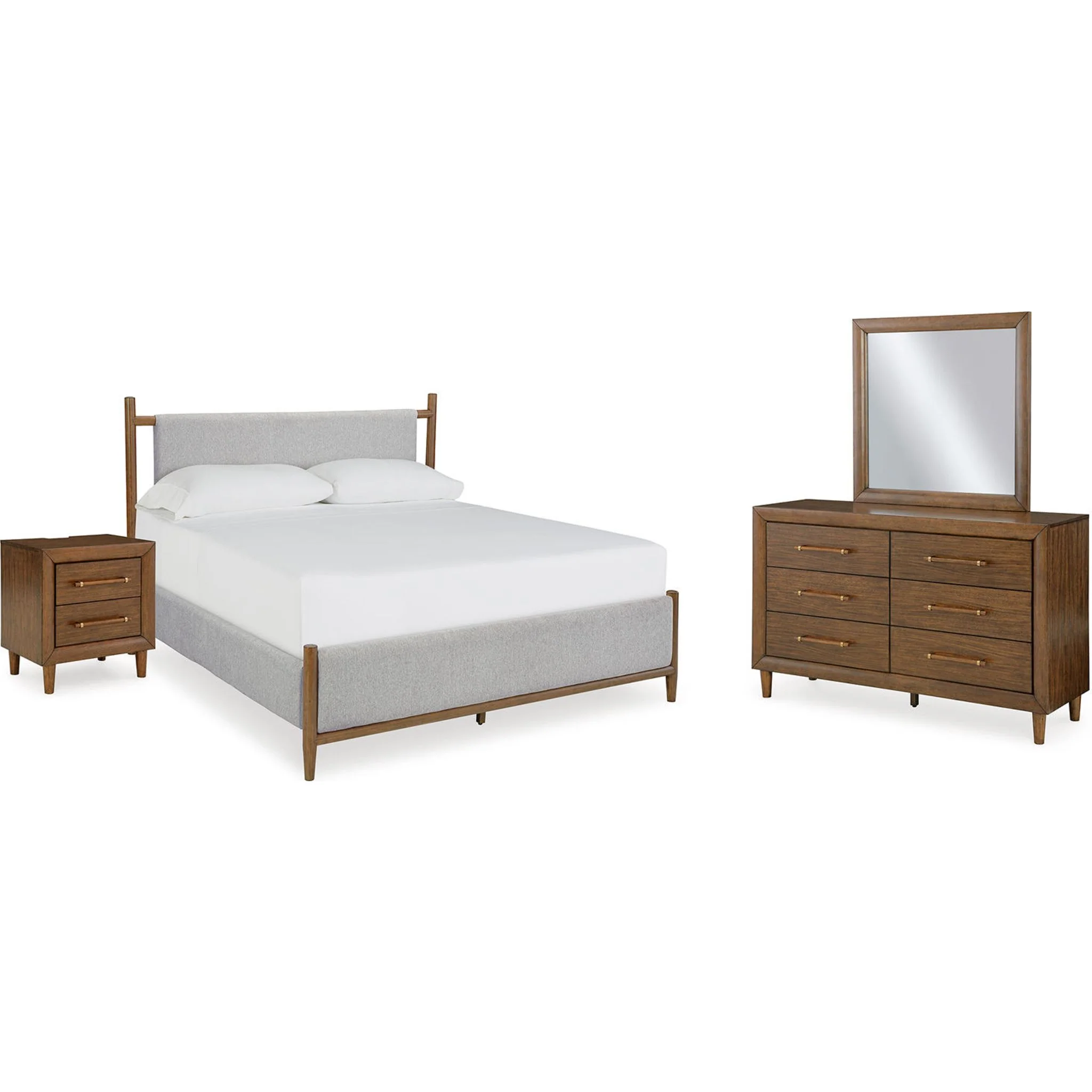 Lyncott 6 Piece Queen Upholstered Bedroom - Brown - Image 2