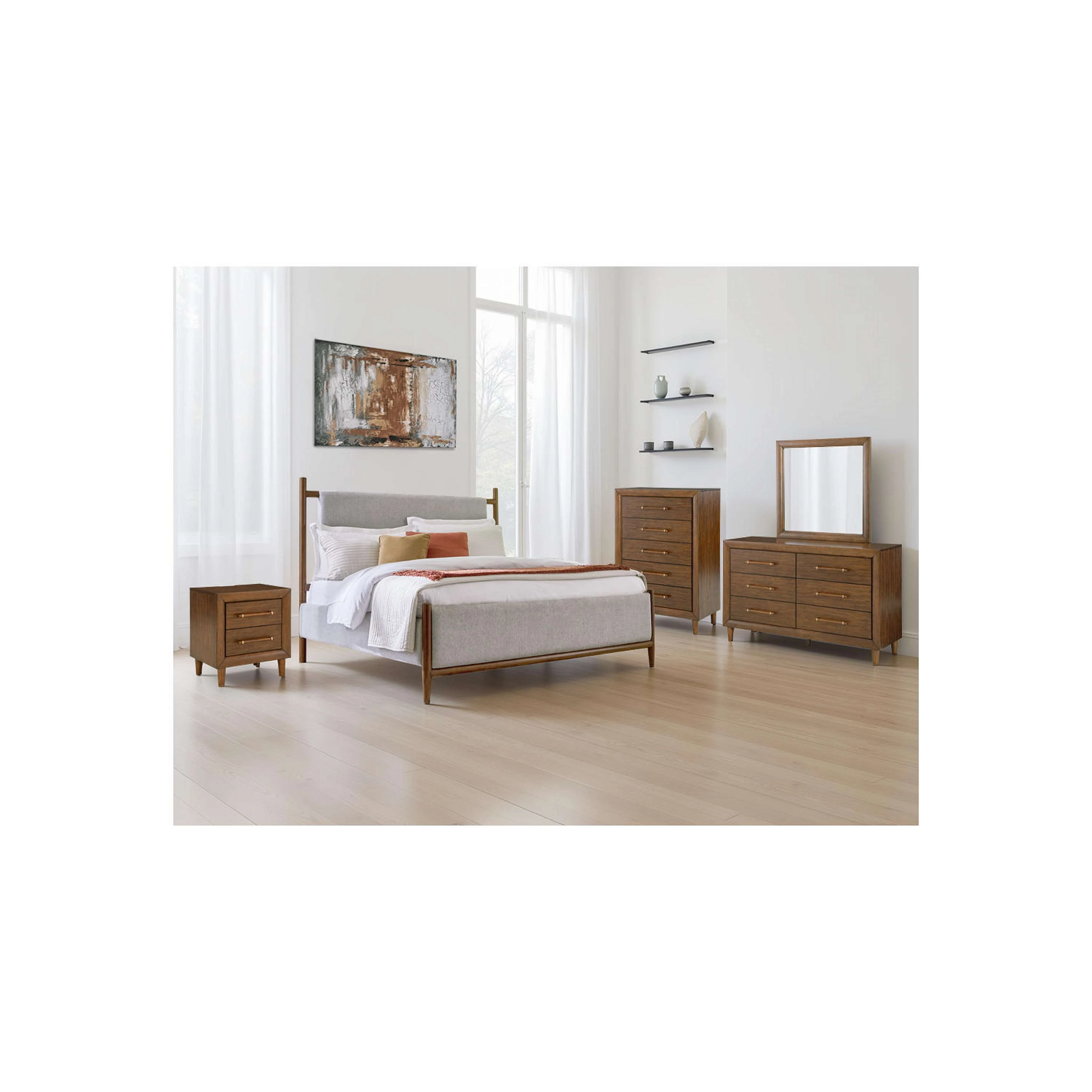 Lyncott Upholstered Bed - Light Gray/Brown - Image 10