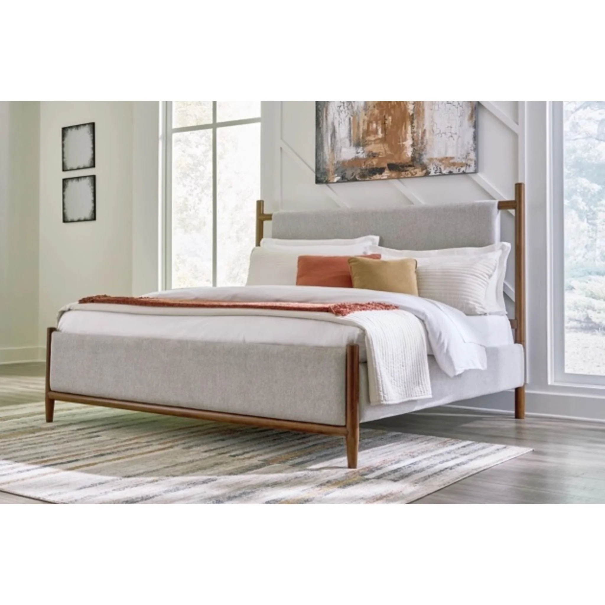 Lyncott Upholstered Bed - Light Gray/Brown - Image 2