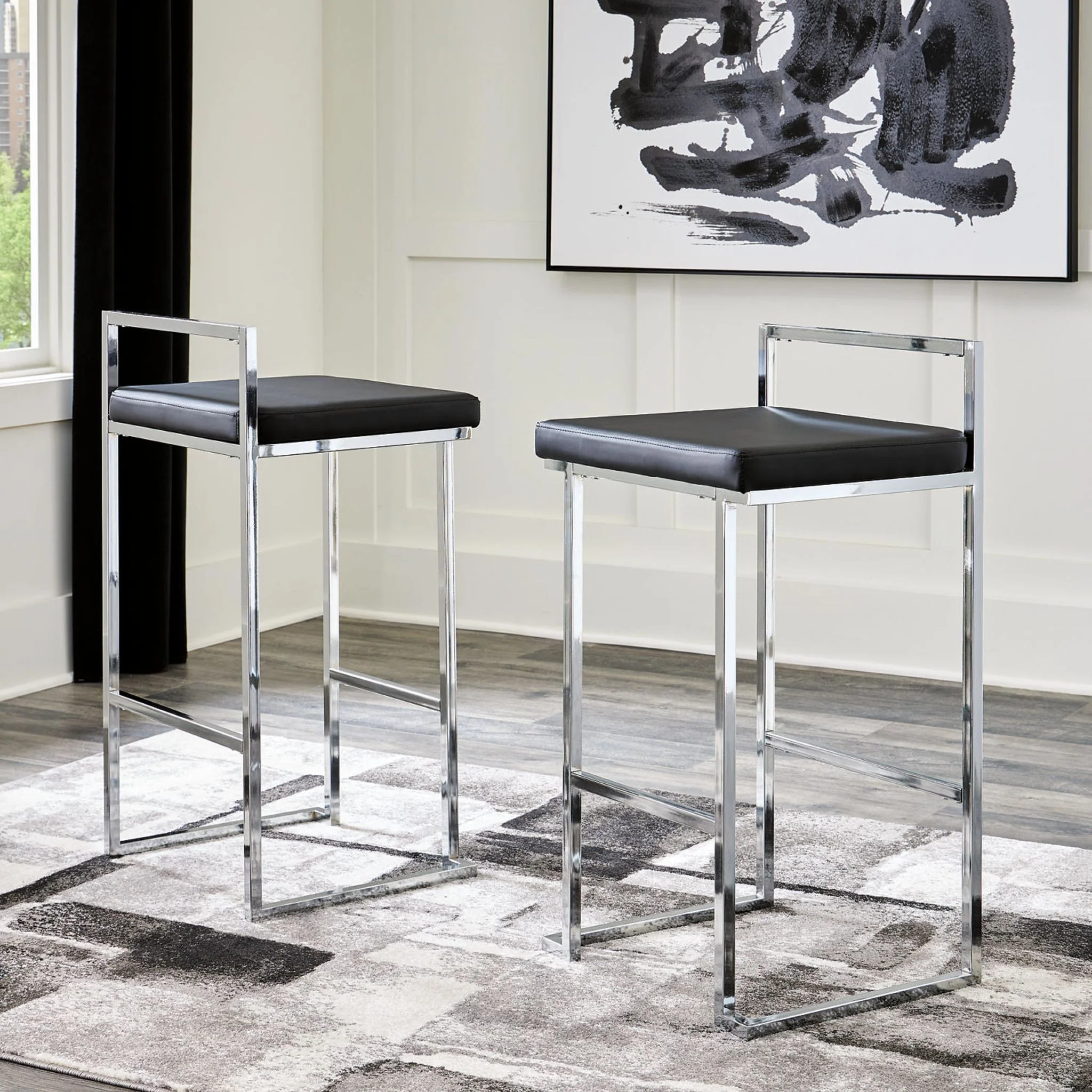 Madanere Bar Height Stool - Black/Chrome - (D275-630) - Image 15