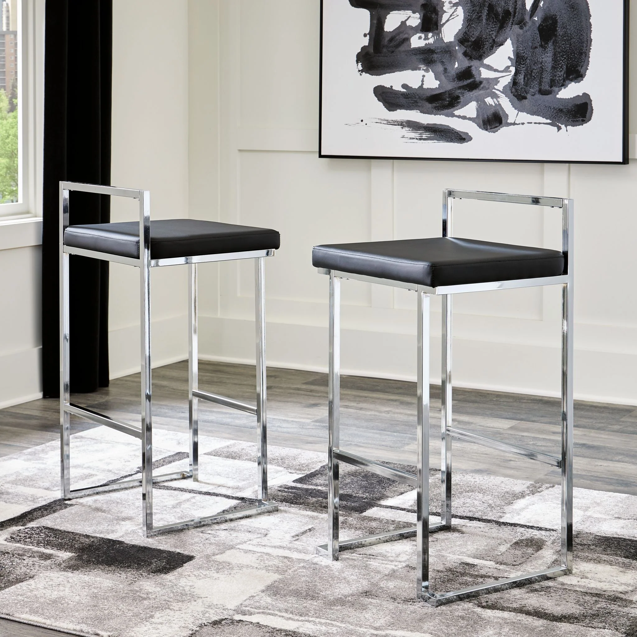 Madanere Bar Height Stool - Black/Chrome - (D275-630) - Image 2