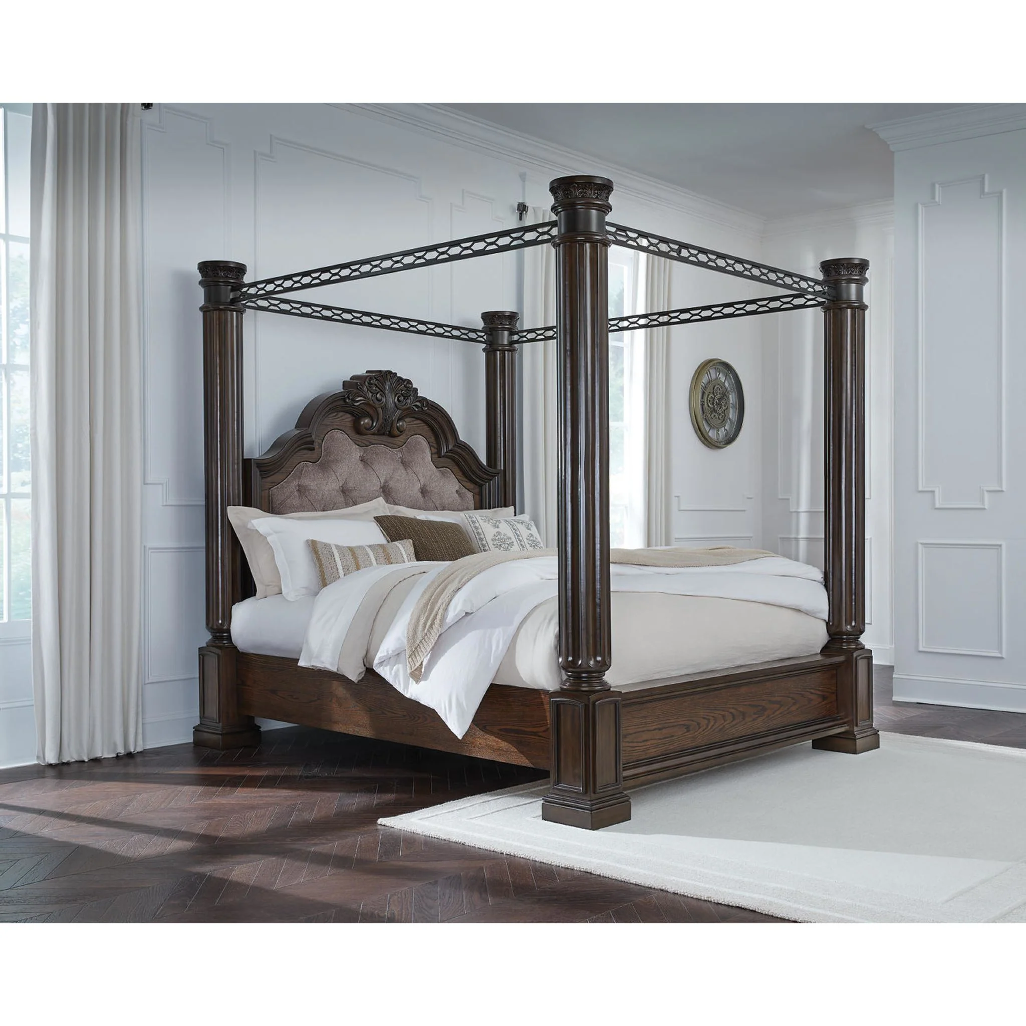 Maylee 6 Piece King Canopy Bedroom - Dark Brown - Image 4