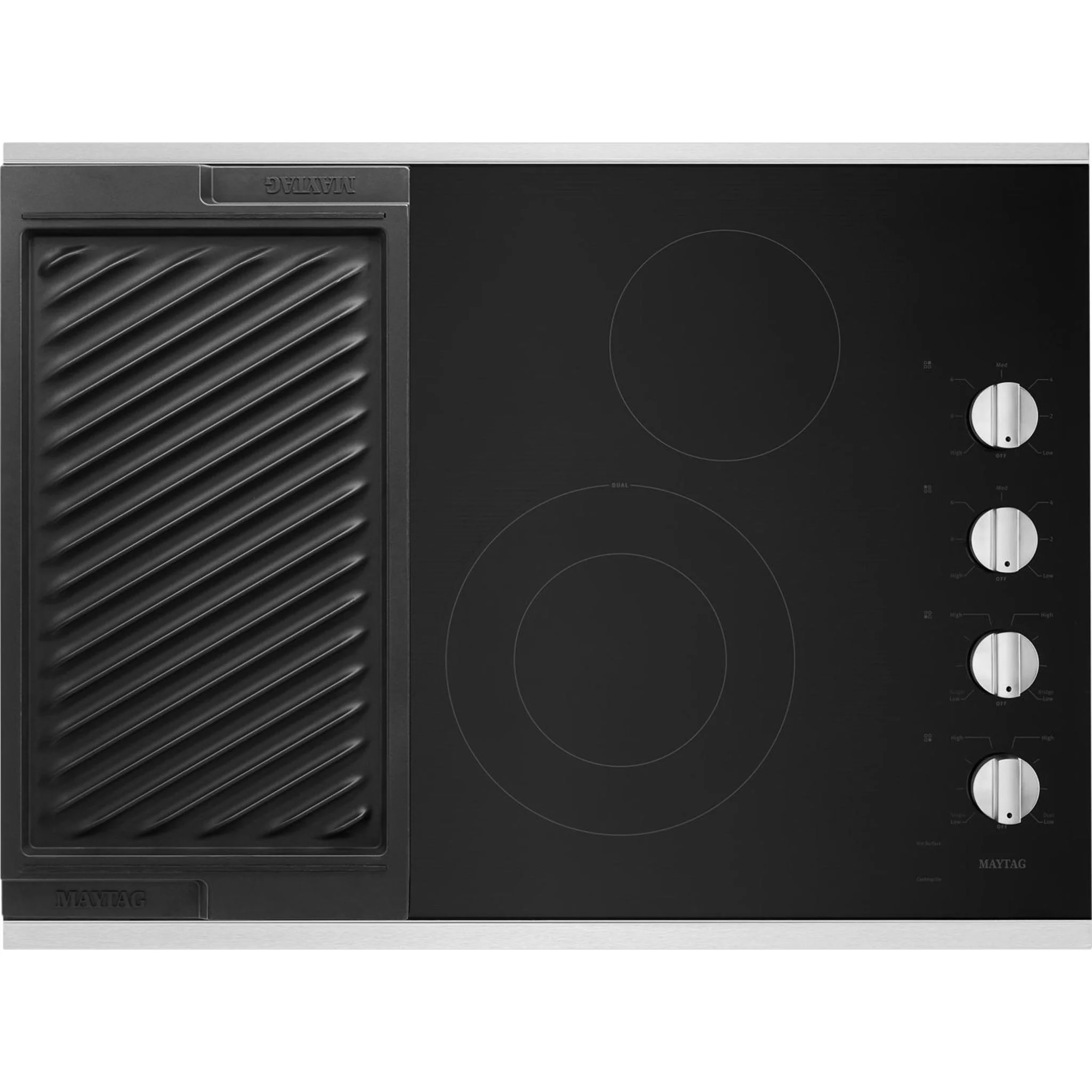 Maytag 30-Inch Electric Cooktop with Reversible Grill and Griddle -Stainless Steel (MEC8830HS) - Image 4