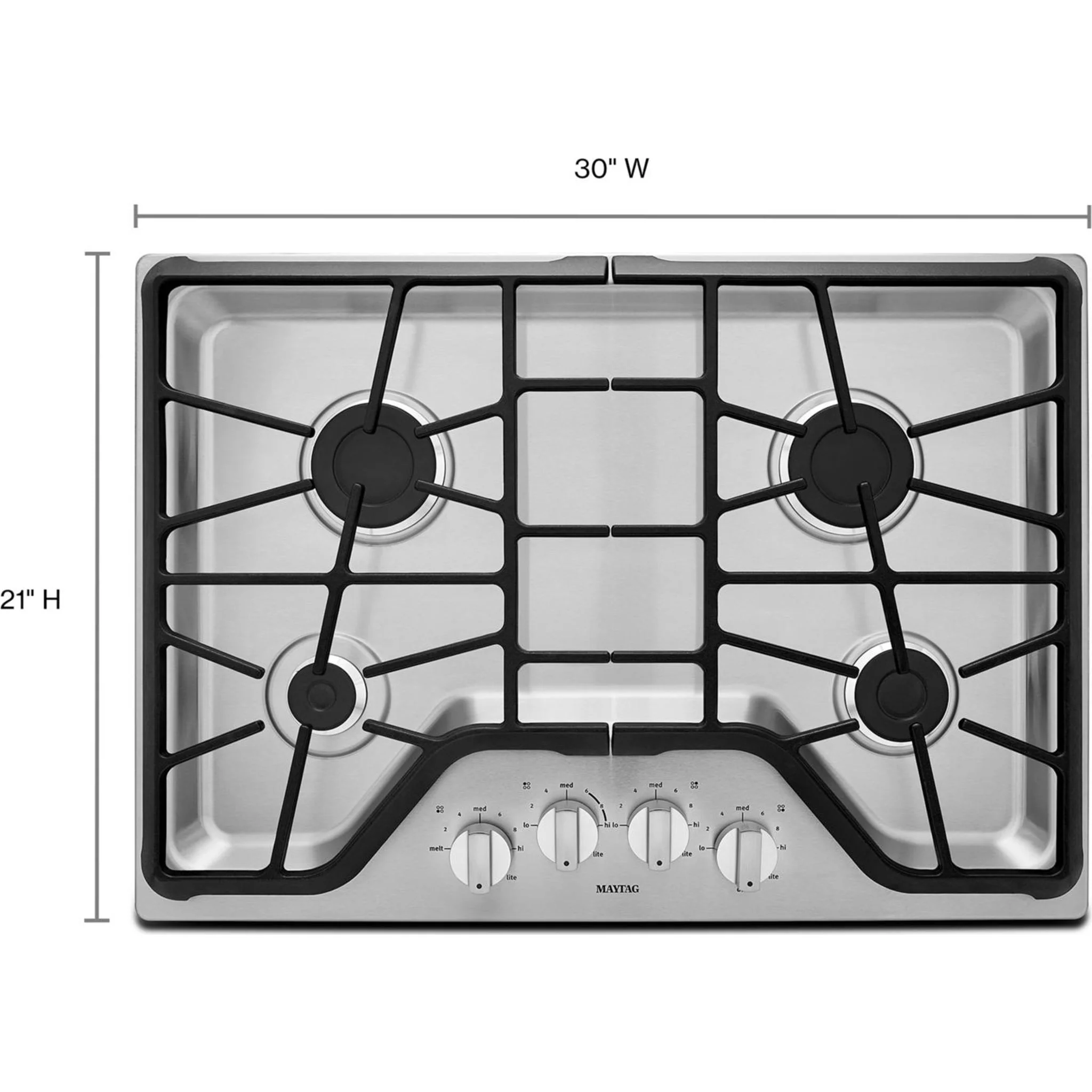 Maytag 30-inch 4-burner Gas Cooktop with PowerBurner -Stainless Steel (MGC7430DS) - Image 10