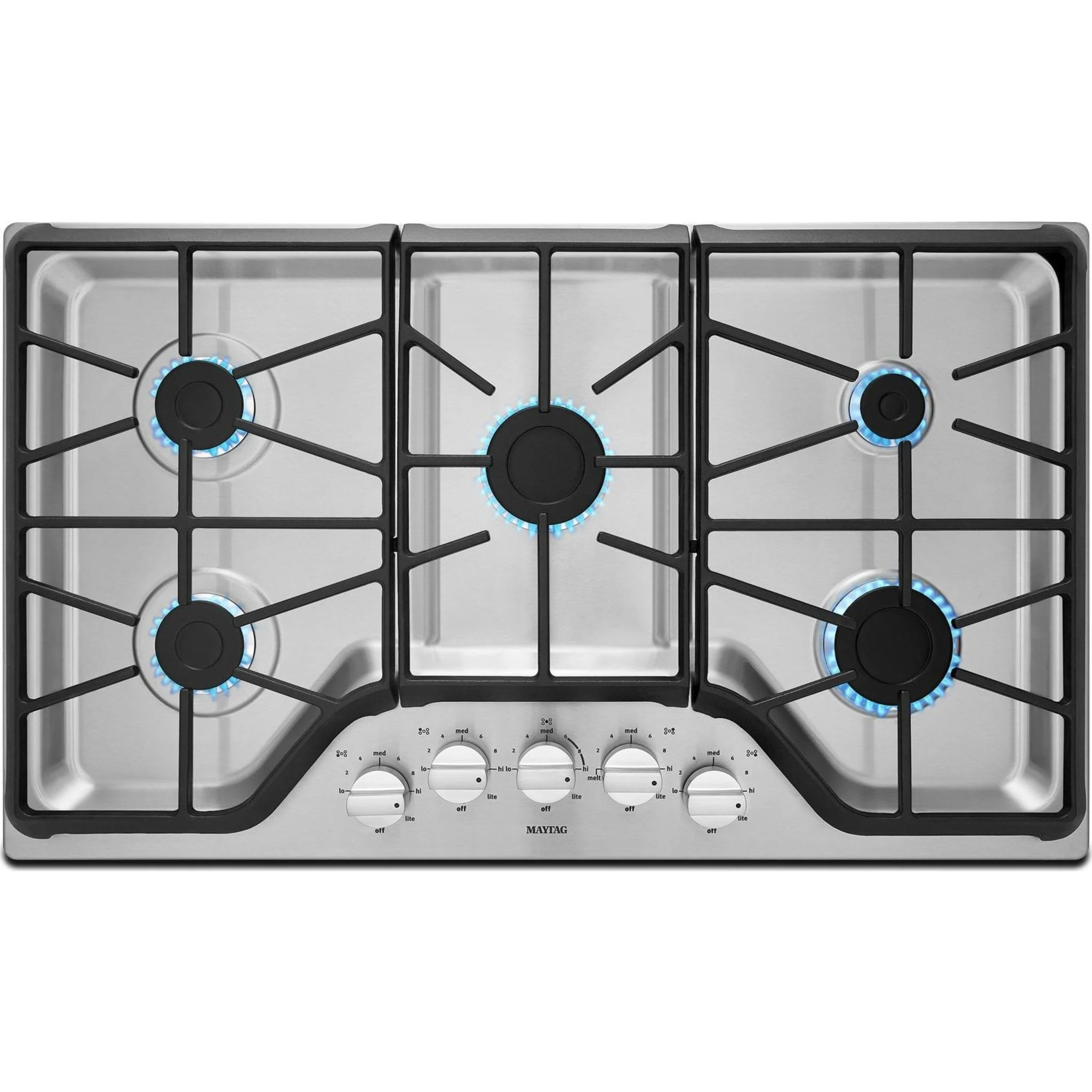 Maytag 36-inch 5-burner Gas Cooktop with PowerBurner -Stainless Steel (MGC7536DS) - Image 7