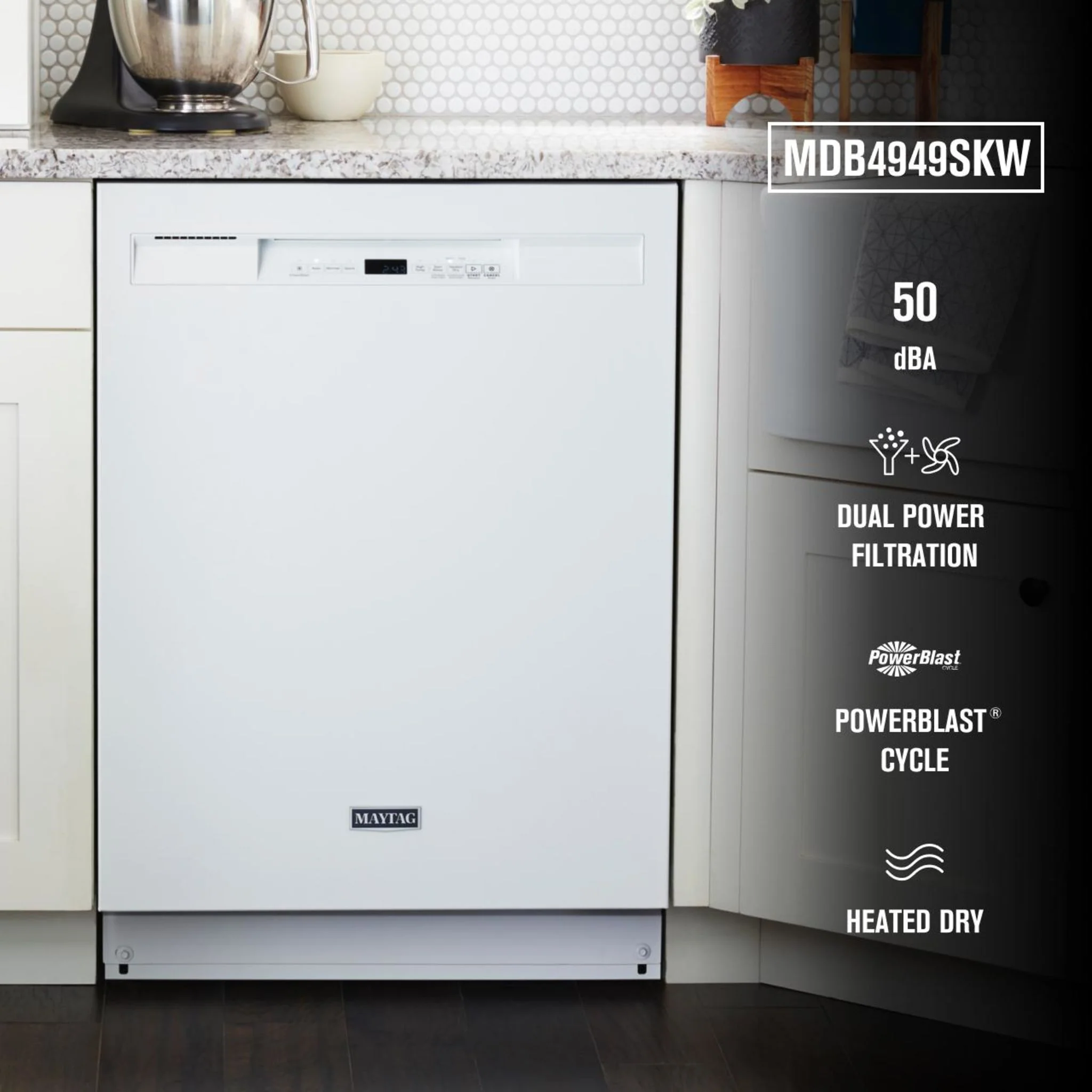 Maytag Stainless steel tub dishwasher with Dual Power Filtration -White (MDB4949SKW) - Image 42