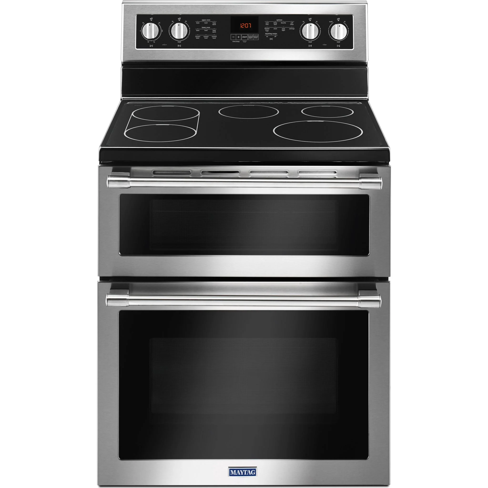 Maytag 30-Inch Wide Double Oven Electric Range With True Convection - 6.7 Cu. Ft. -Stainless Steel (YMET8800FZ)