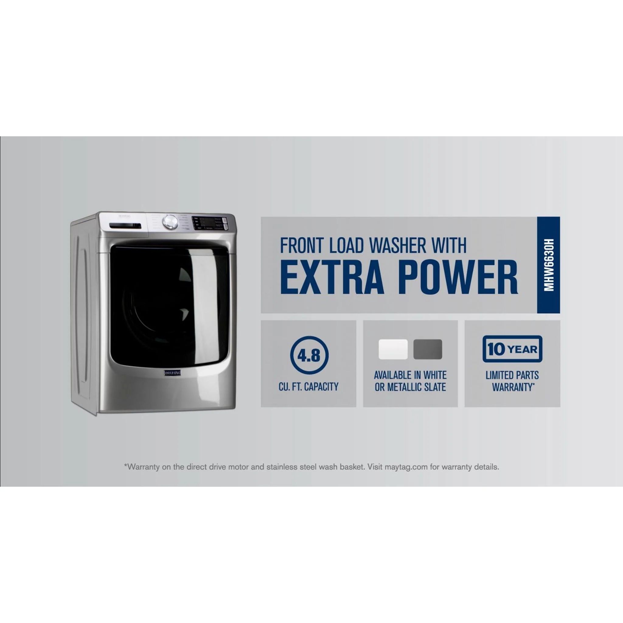 Maytag Front Load Washer with Extra Power and 16-Hr Fresh Hold option - 5.5 cu. ft. -White (MHW6630HW) - Image 13