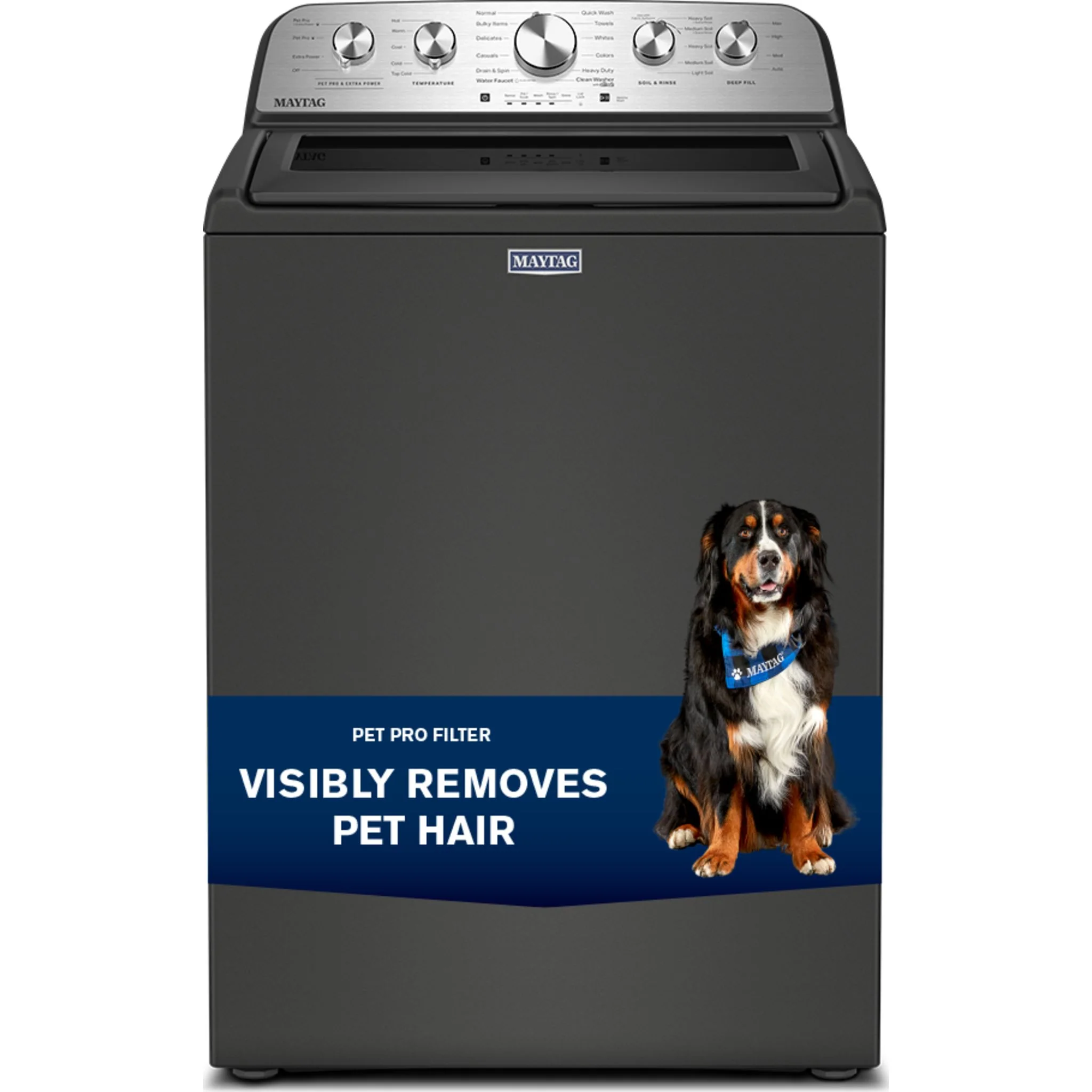 Maytag 5.4 Cu Ft. Top Load Agitator Washer with Extra Power and Pet Pro Option -Volcano Black (MTW5605RU) - Image 2