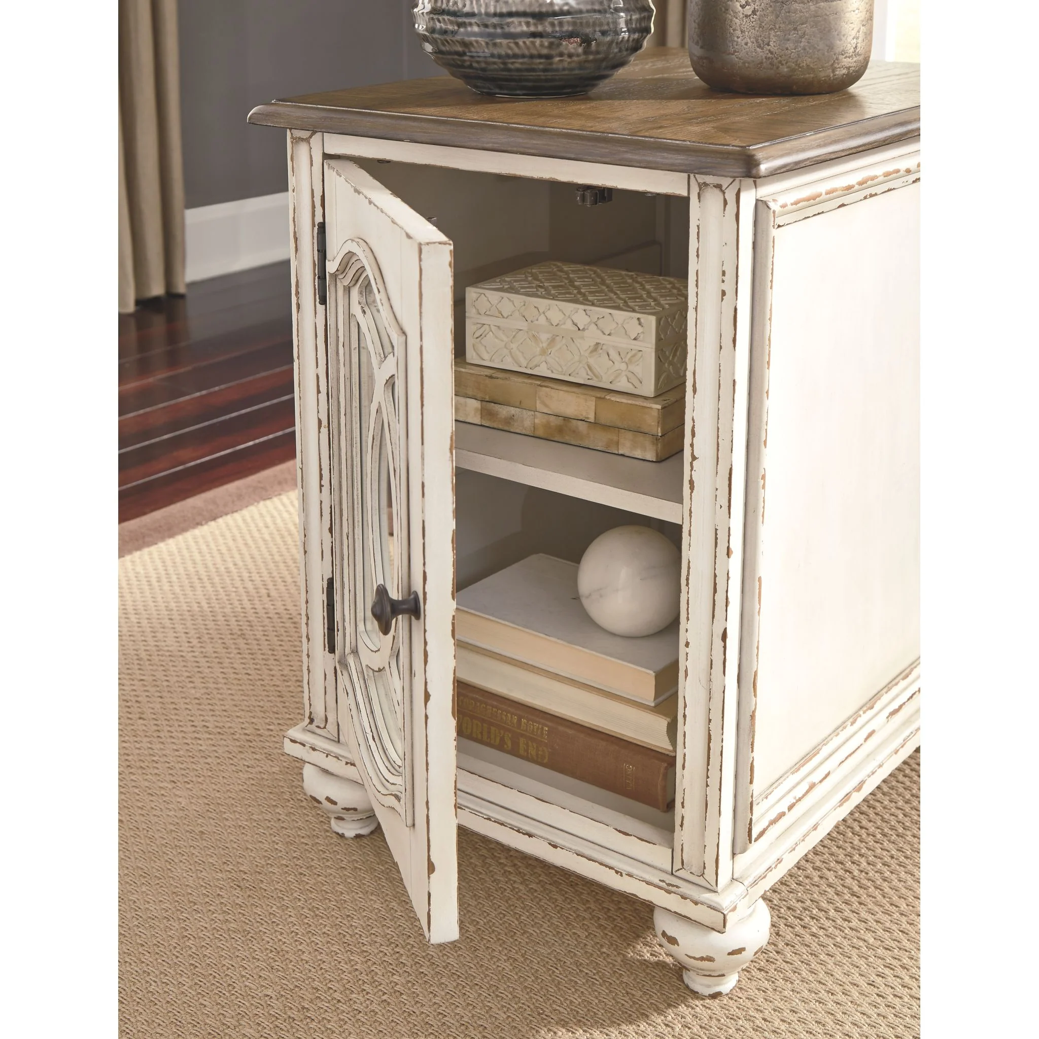 Meinertz Chair Side End Table - White/Brown - Image 7
