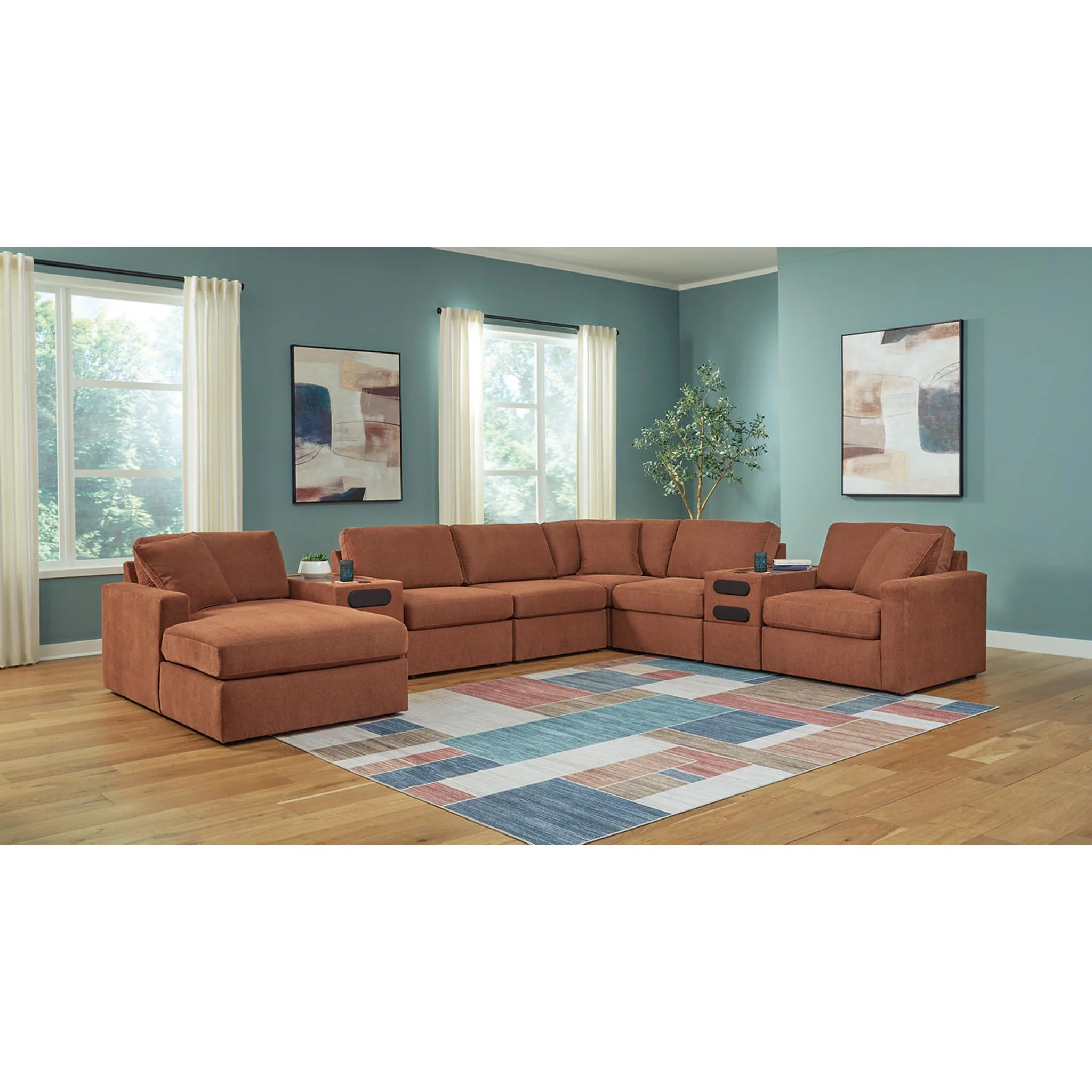 Modmax 8 Piece Modular Sectional with Chaise and Audio Consoles - Image 56