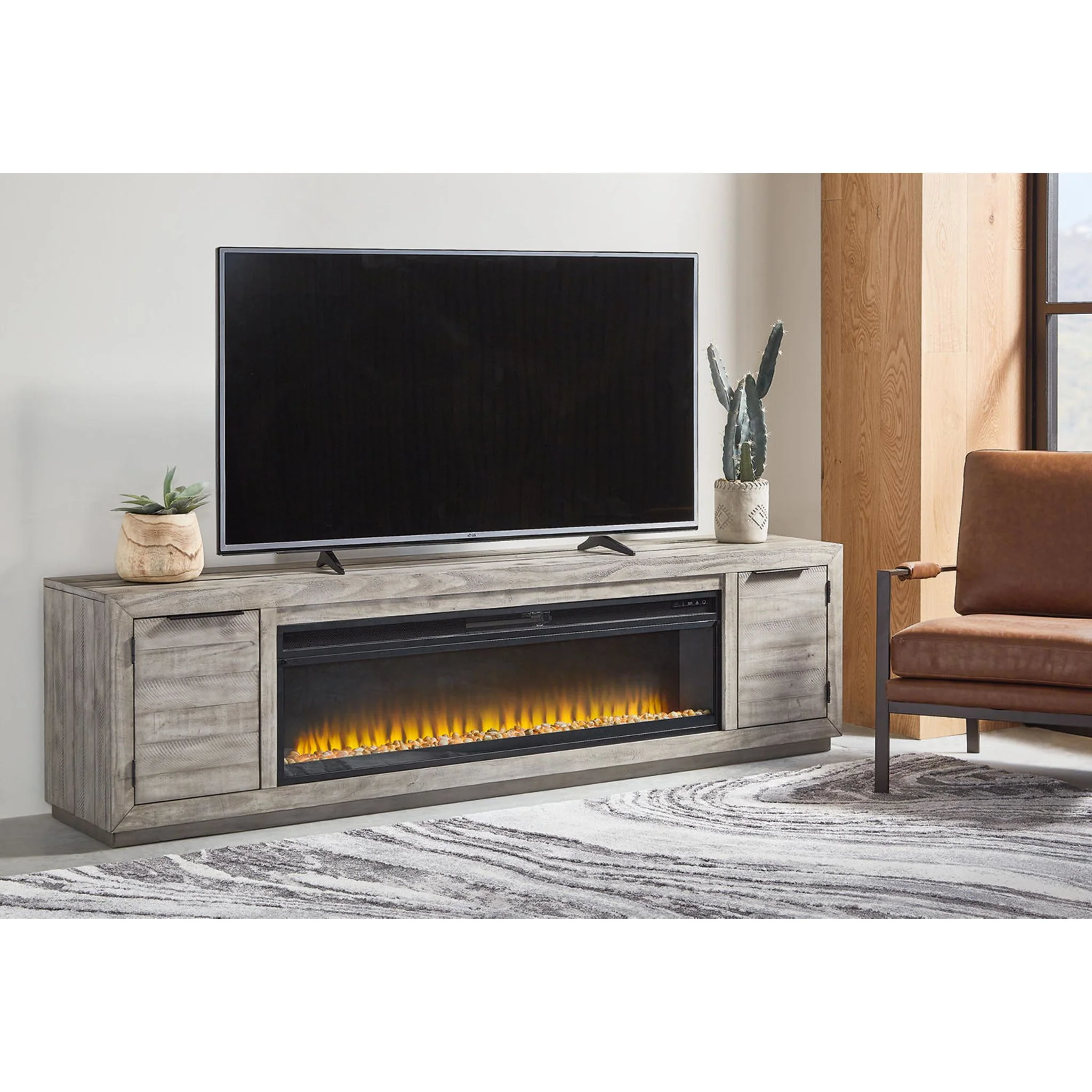Naydell TV Stand with Fireplace - Gray - Image 2