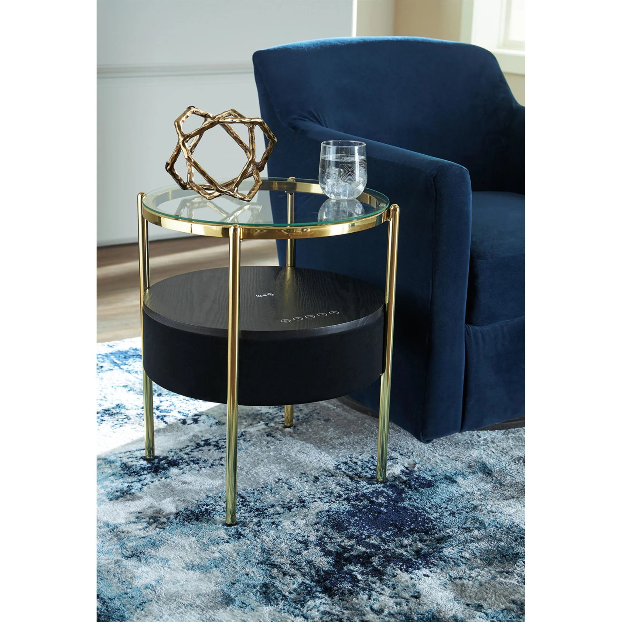 Nedman Accent Table with Speaker - Black/Gold Finish - Image 2