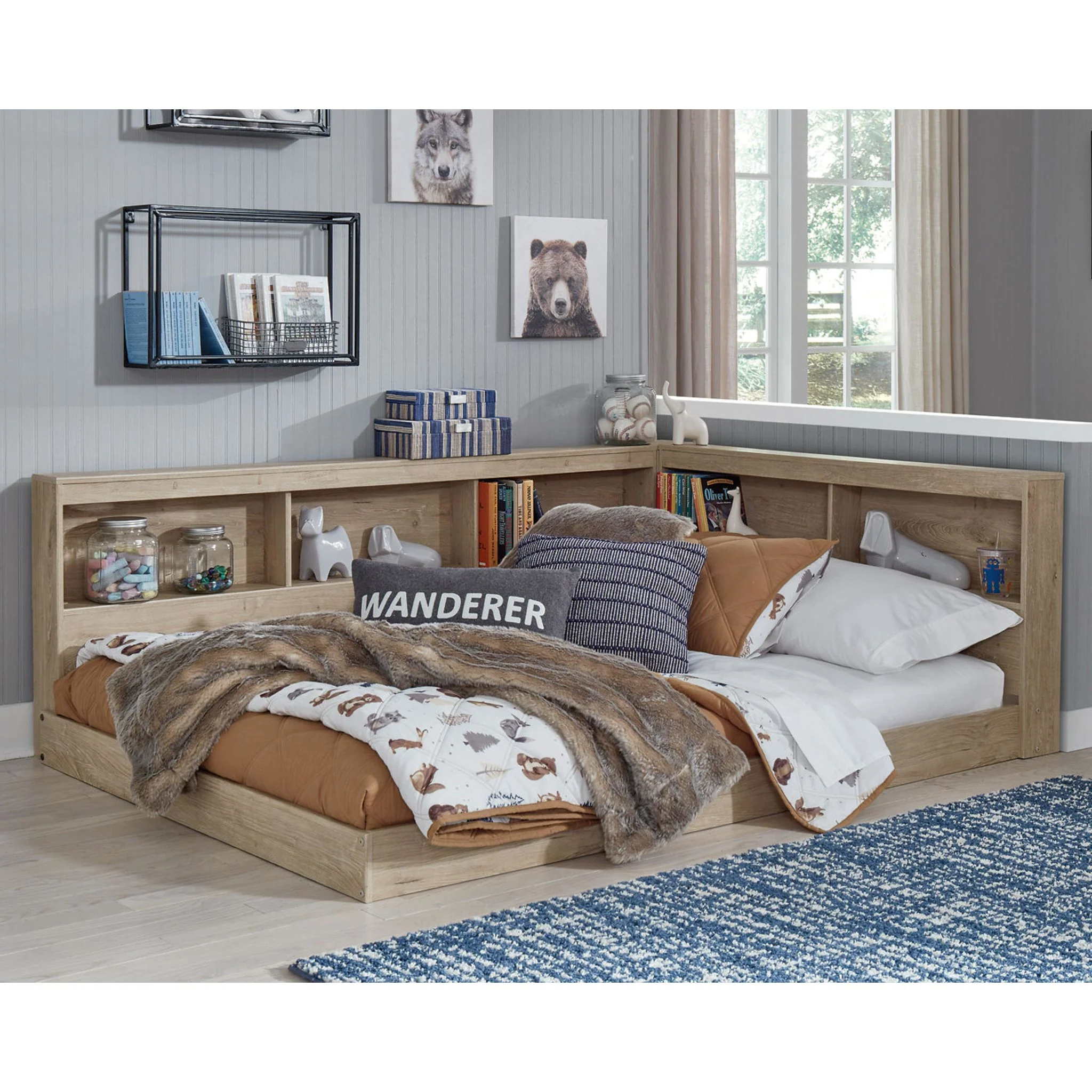 Oliah Full Bookcase Storage Bed - Natural - Image 7