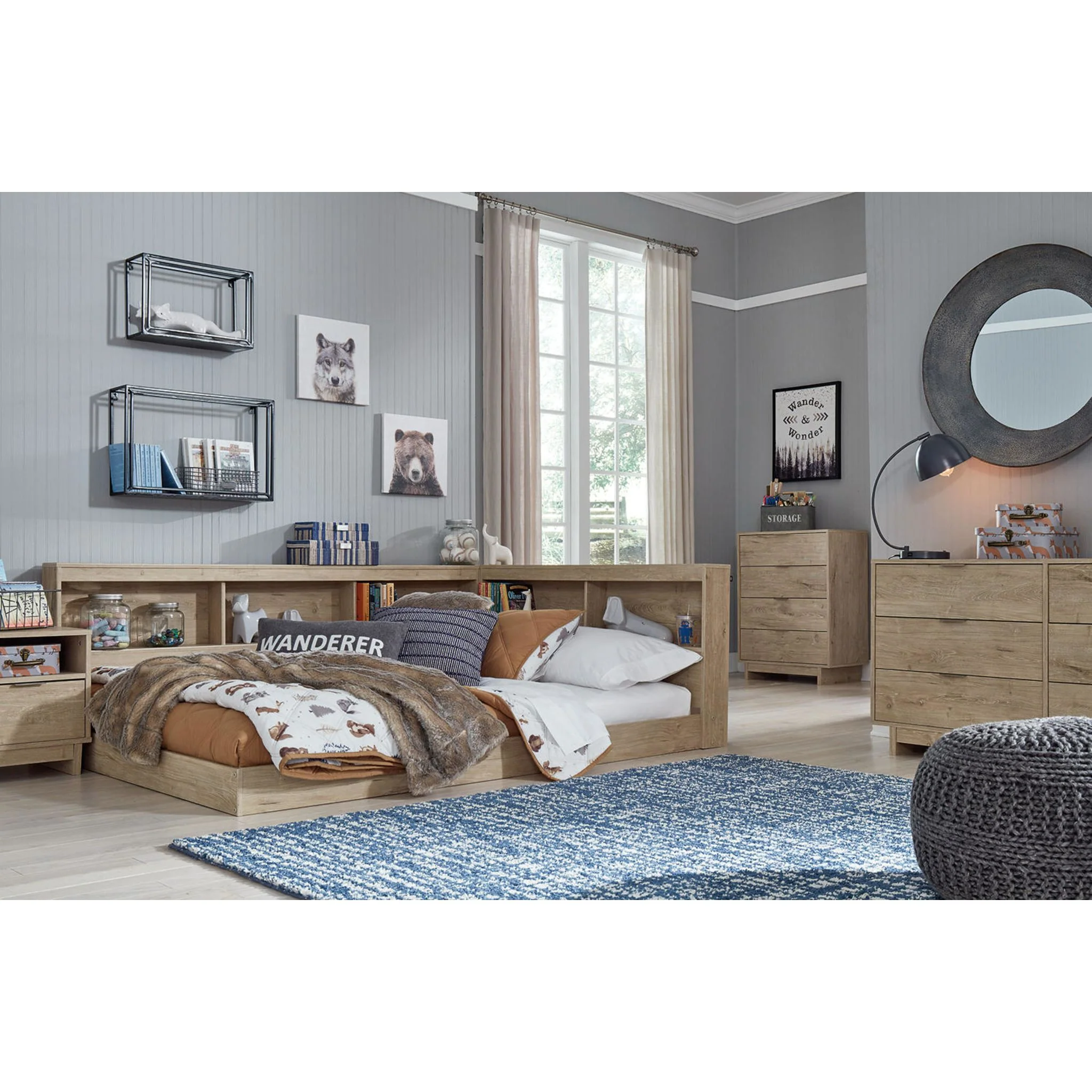 Oliah Full Bookcase Storage Bed - Natural - Image 8