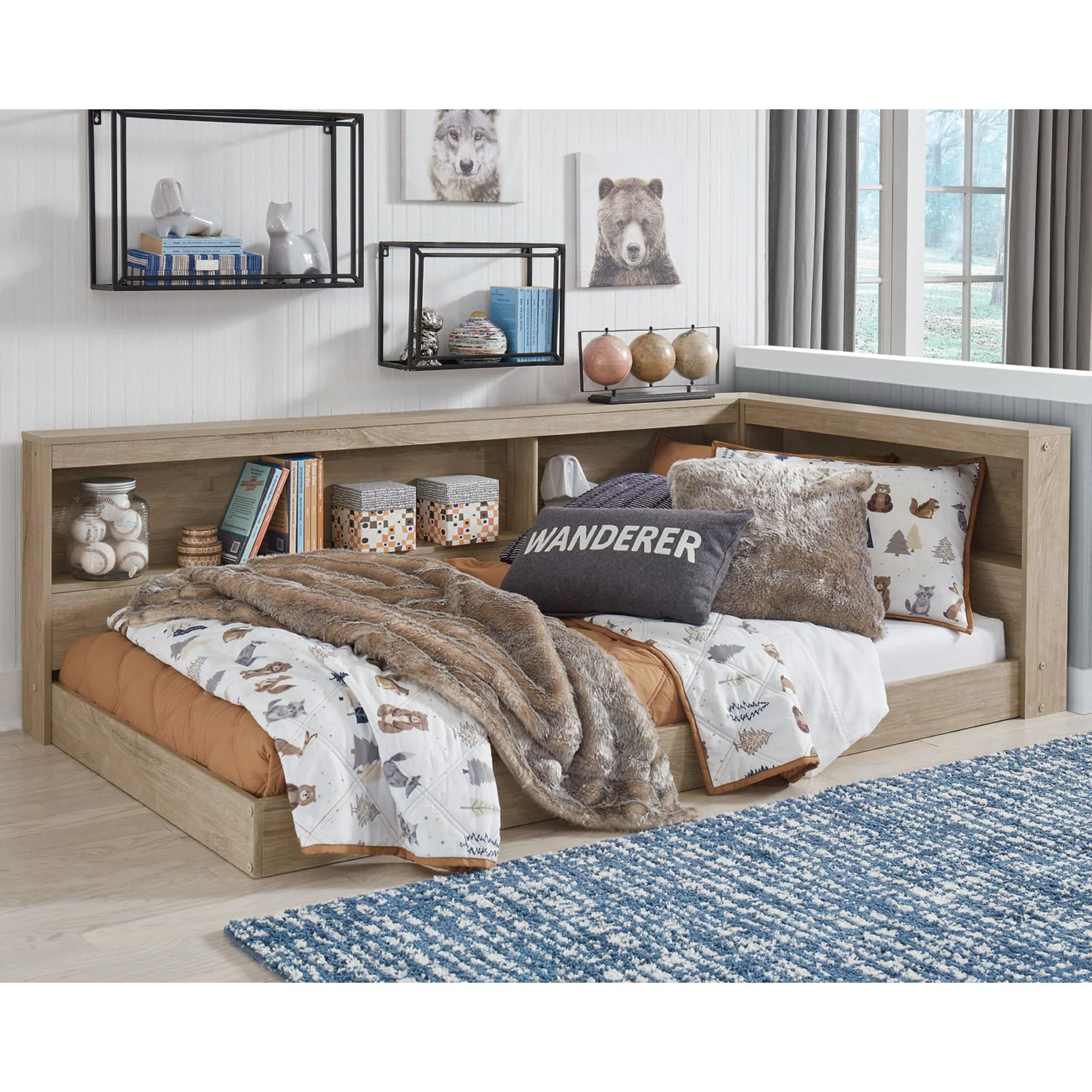 Oliah Twin Bookcase Storage Bed - Natural - Image 7
