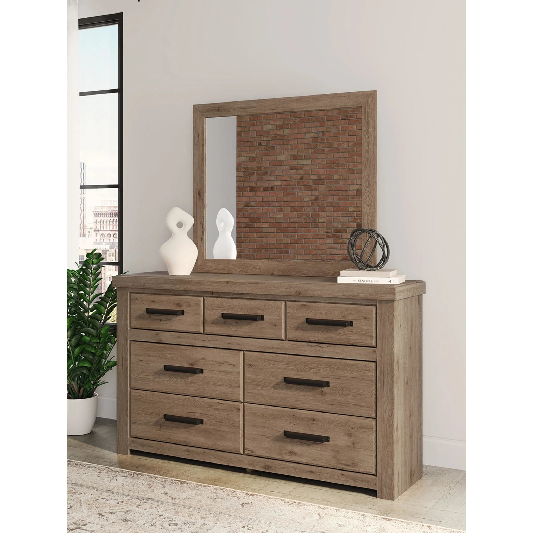 Oliandon Dresser and Mirror - Light Brown - Image 9