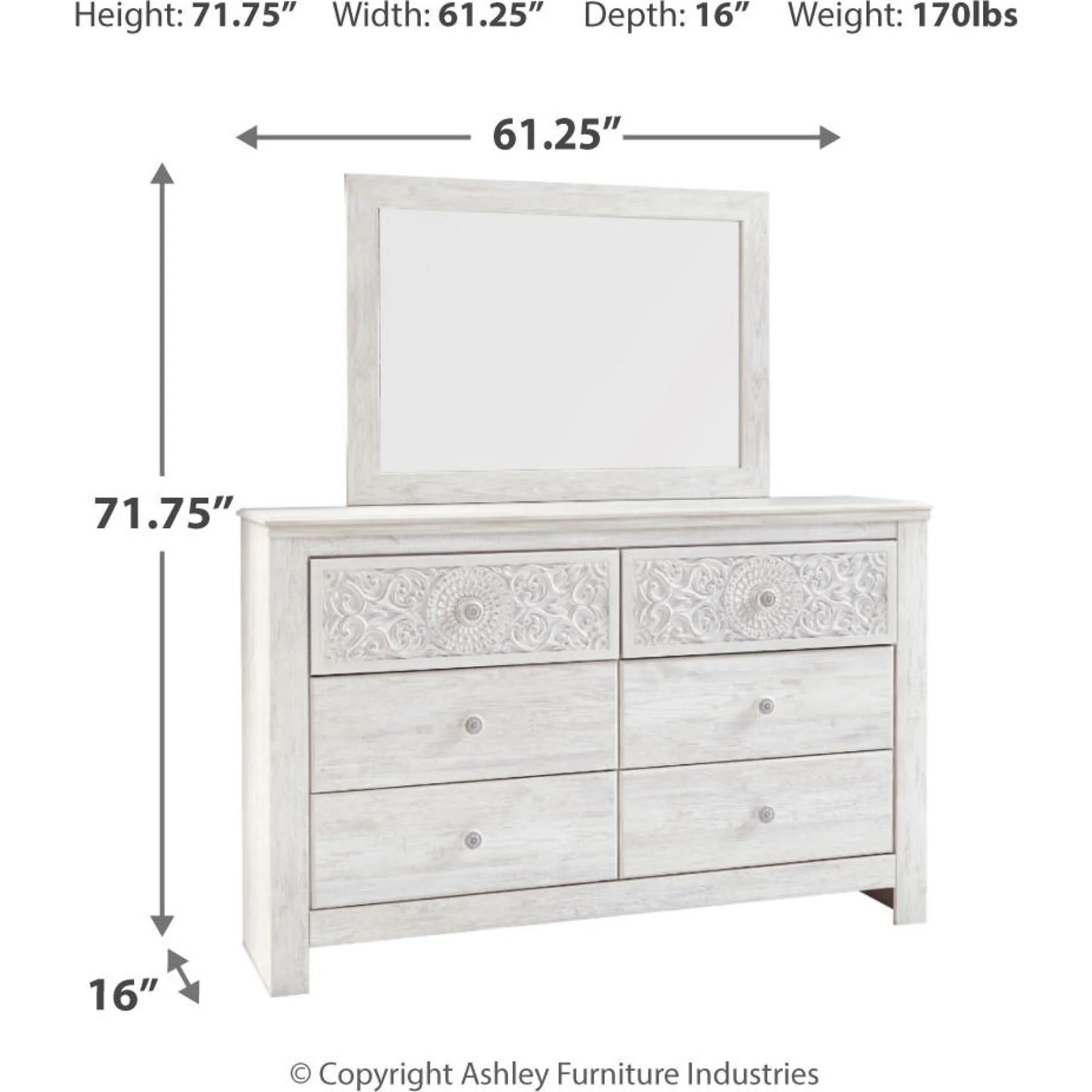 Paxberry 5 Piece Queen Panel Bedroom - Whitewash - Image 5