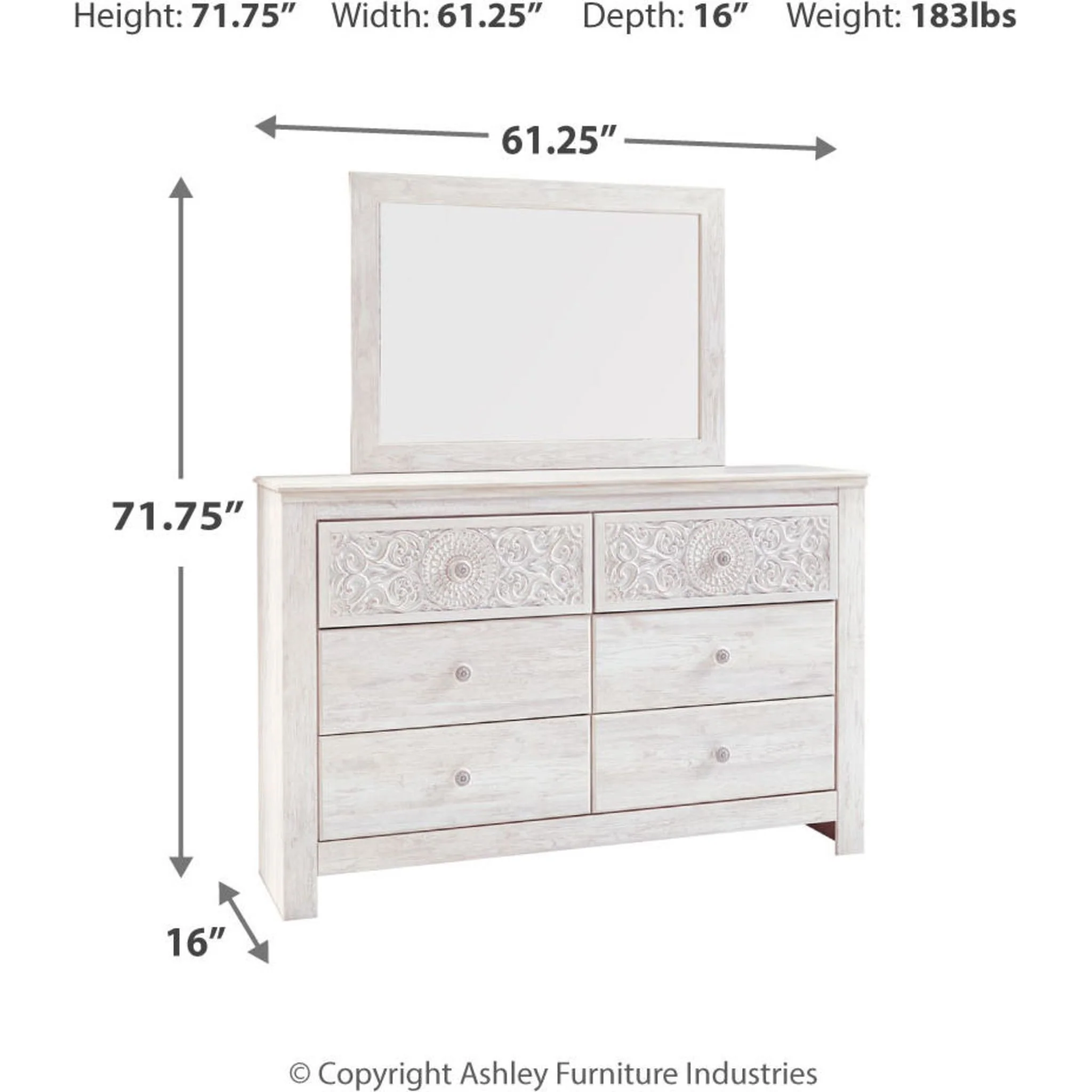 Paxberry Dresser and Mirror - Whitewash - Image 11