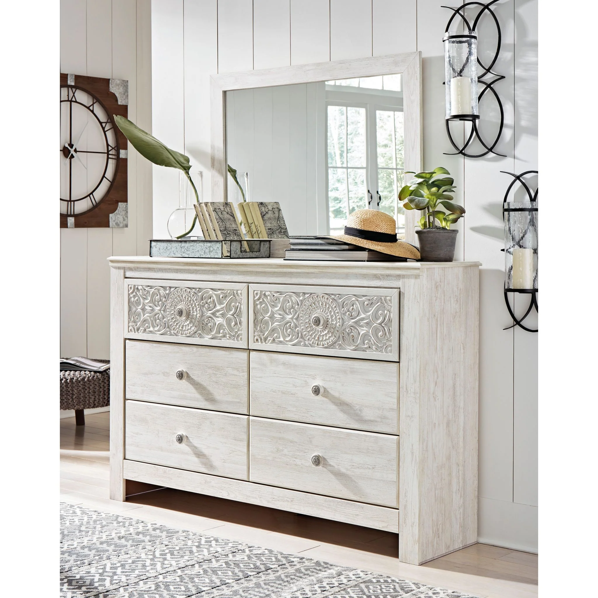 Paxberry Dresser and Mirror - Whitewash - Image 2