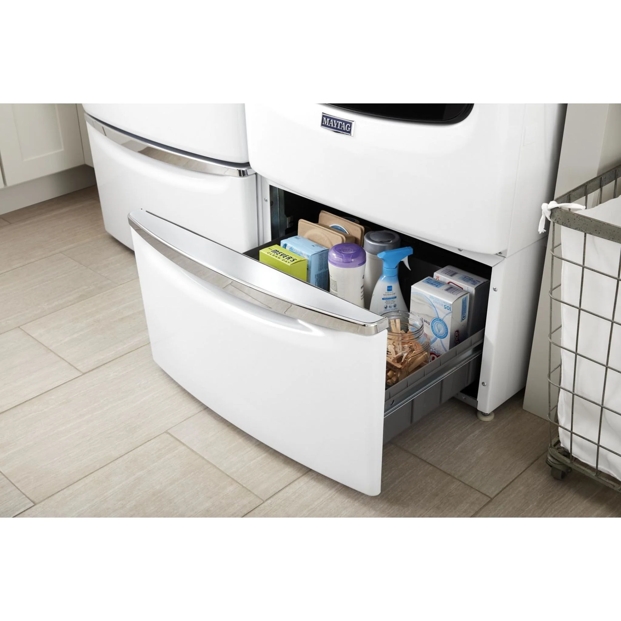 Whirlpool 15.5" (39.4 cm) Pedestal for Front Load Washer and Dryer with Storage -White with Chrome (XHPC155XW) - Image 95