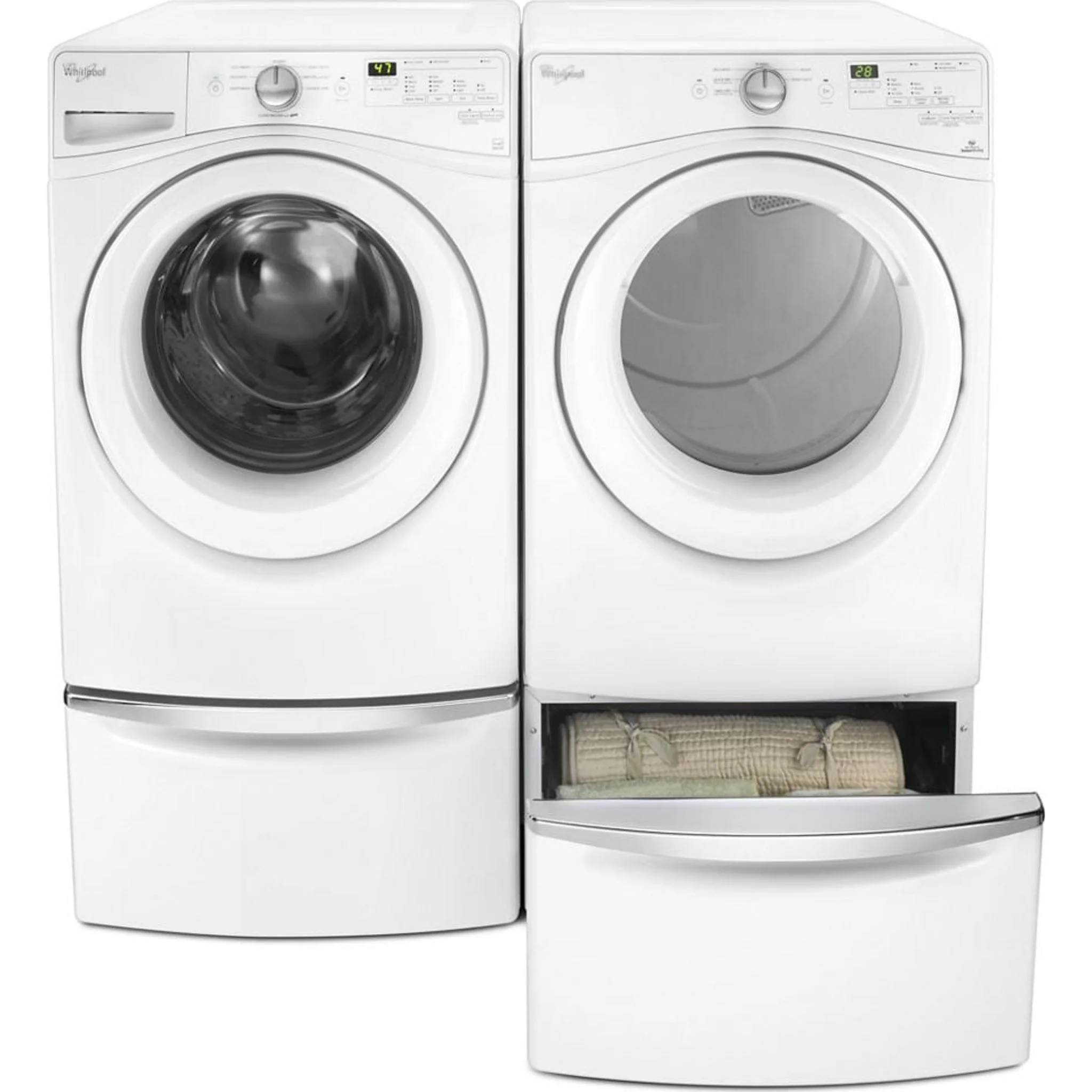 Whirlpool 15.5" (39.4 cm) Pedestal for Front Load Washer and Dryer with Storage -White with Chrome (XHPC155XW) - Image 96