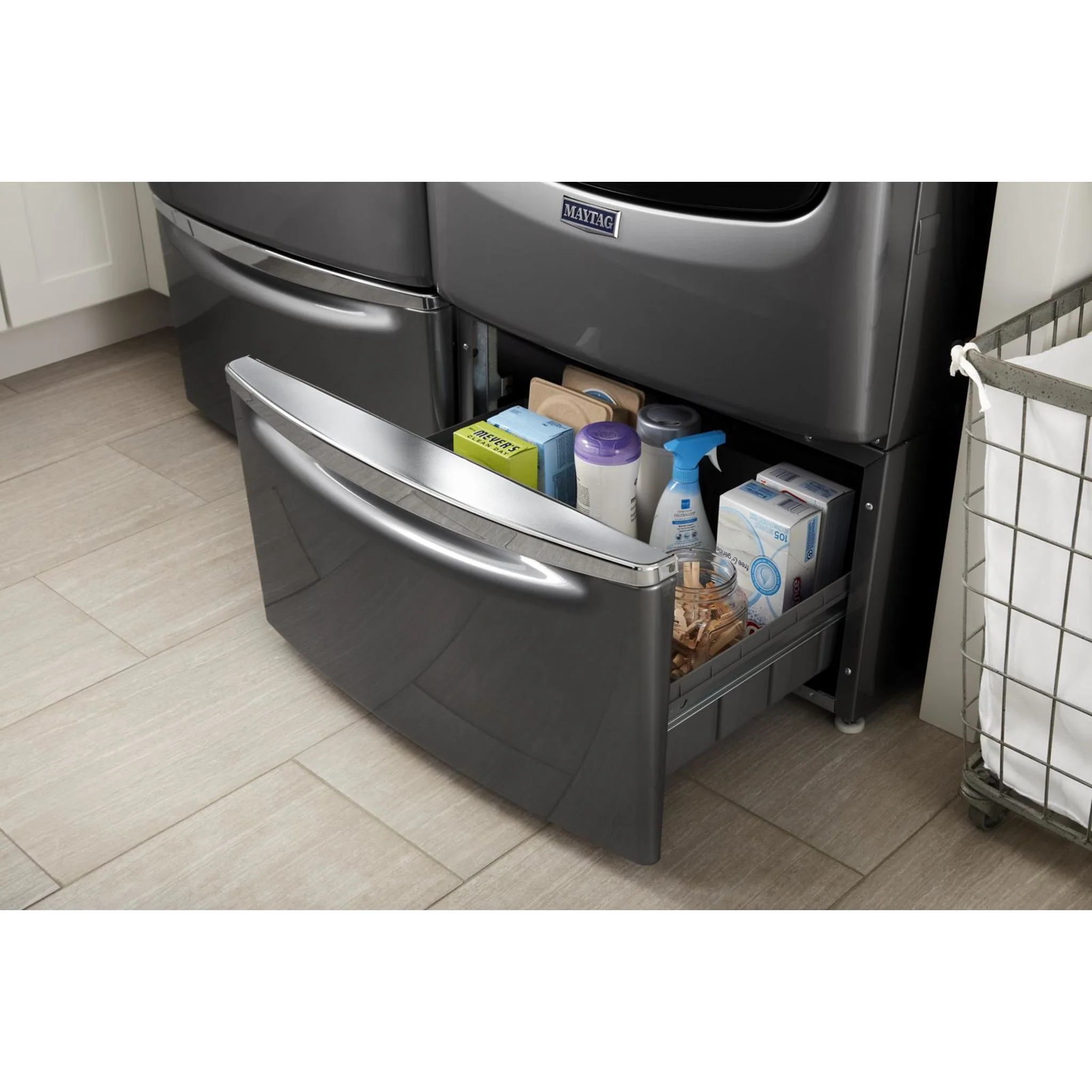 Whirlpool 15.5" (39.4 cm) Pedestal for Front Load Washer and Dryer with Storage -Chrome Shadow (XHPC155YC) - Image 15