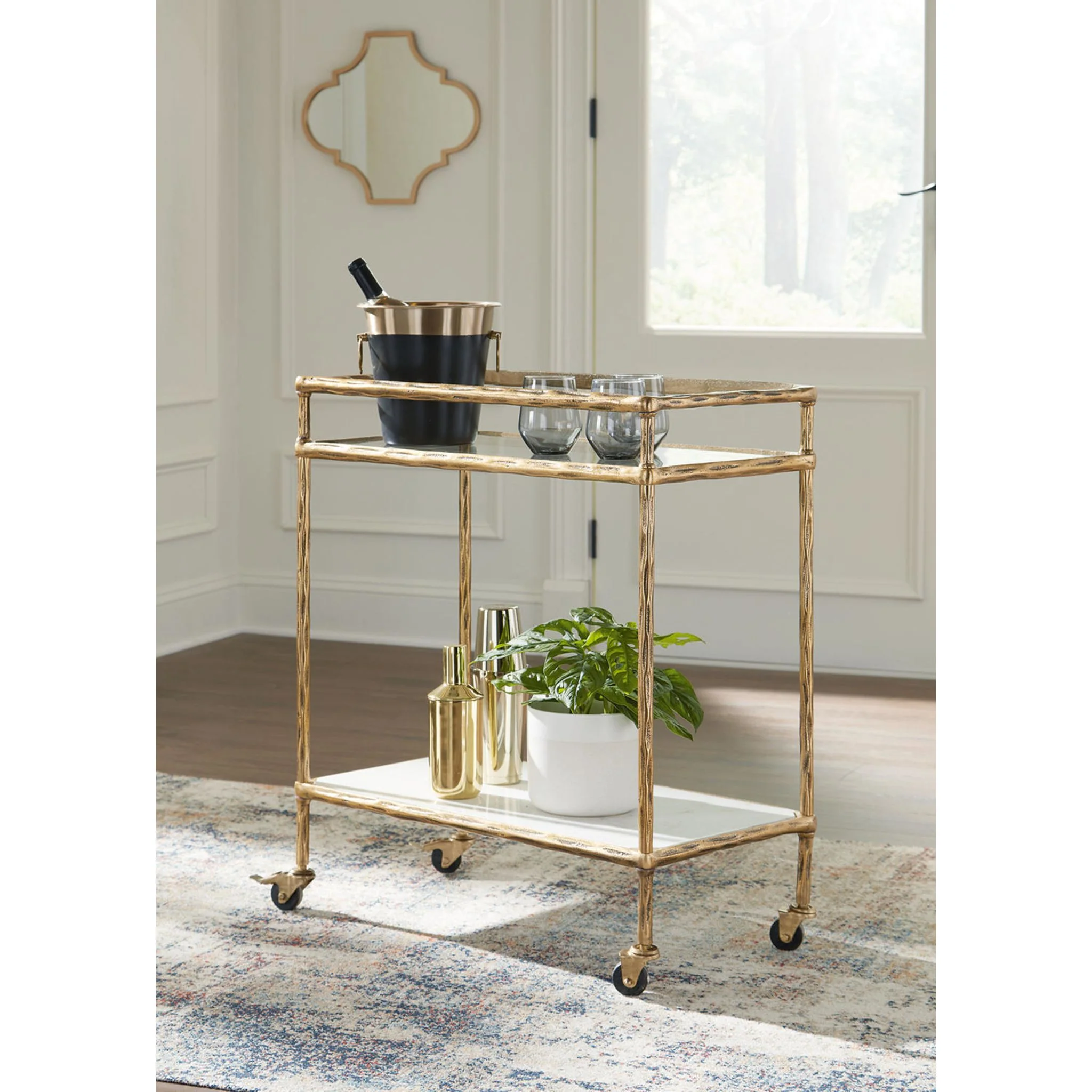 Plattfield Bar Cart - Antique Gold Finish - Image 2