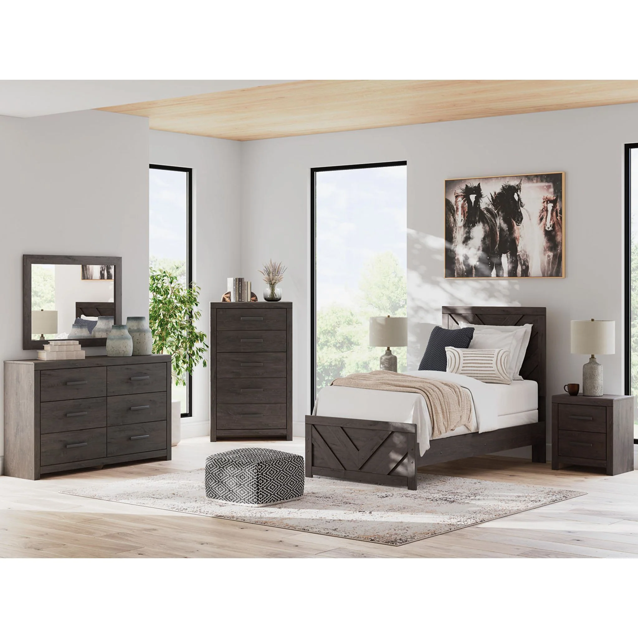 Prendonea Twin Panel Bed - Charcoal - Image 3