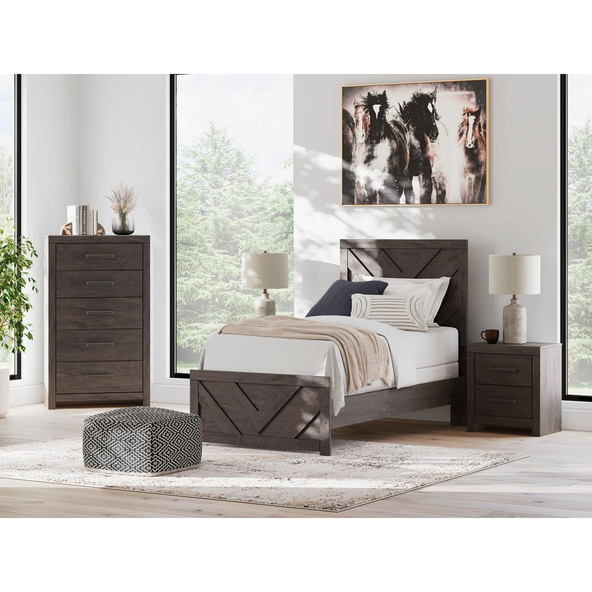 Prendonea Twin Panel Bed - Charcoal - Image 4