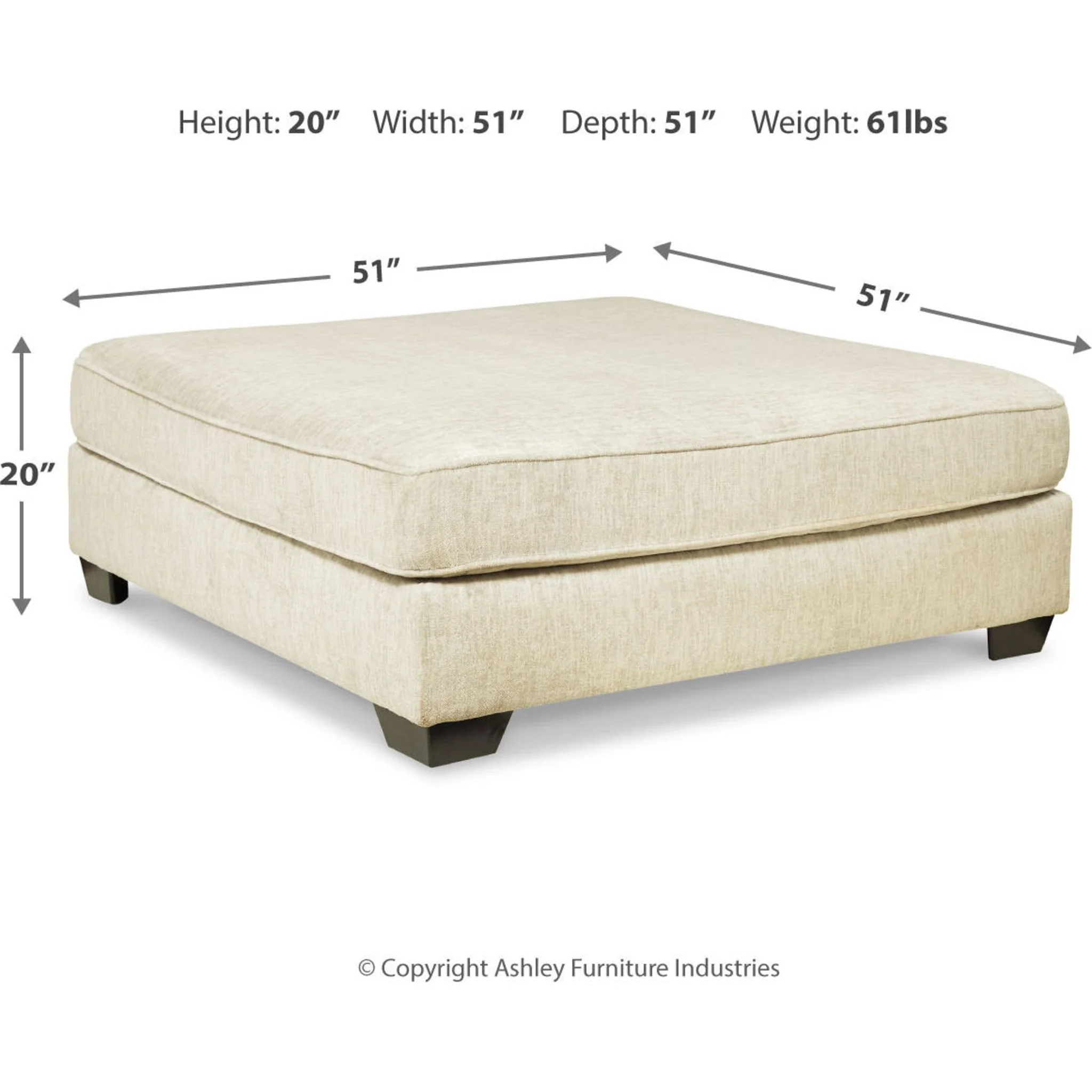 Rawcliffe Oversized Accent Ottoman - Parchment - Image 7