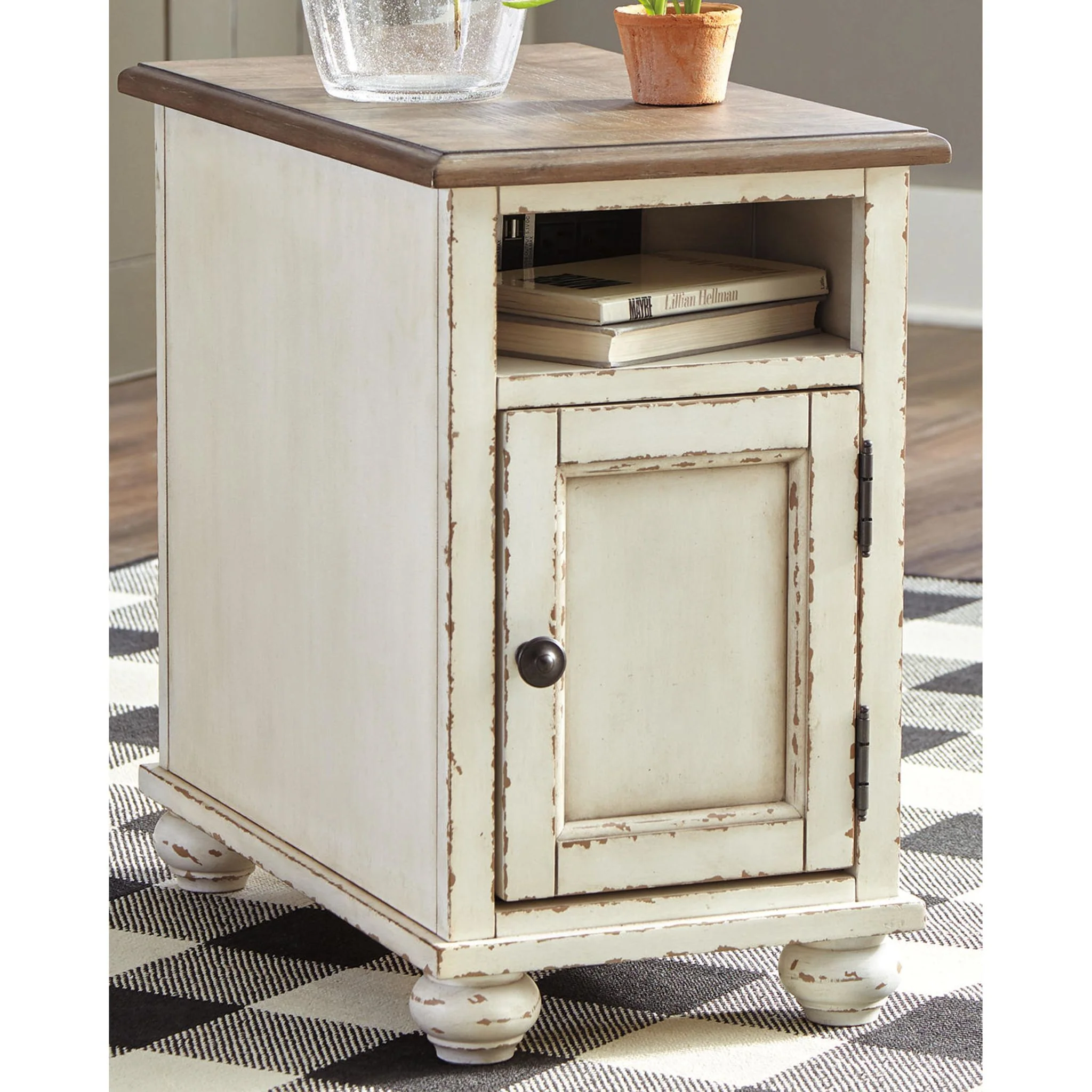 Realyn Chair Side End Table - White/Brown - Image 2