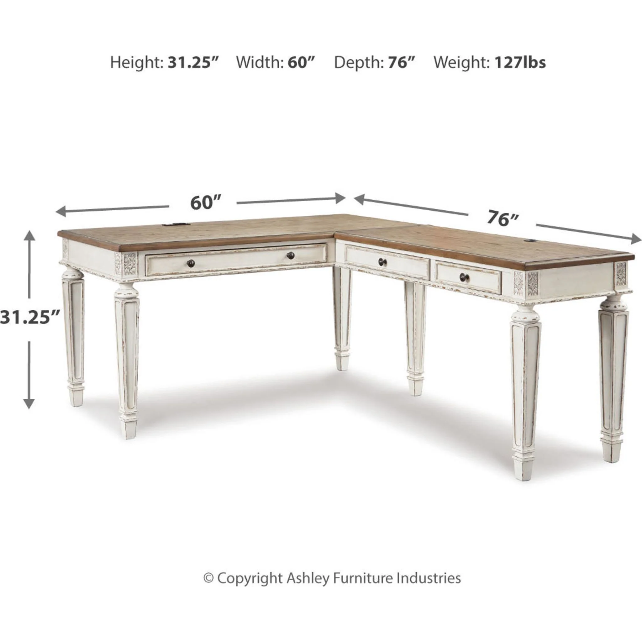 Realyn L-Desk - White/Brown - Image 36