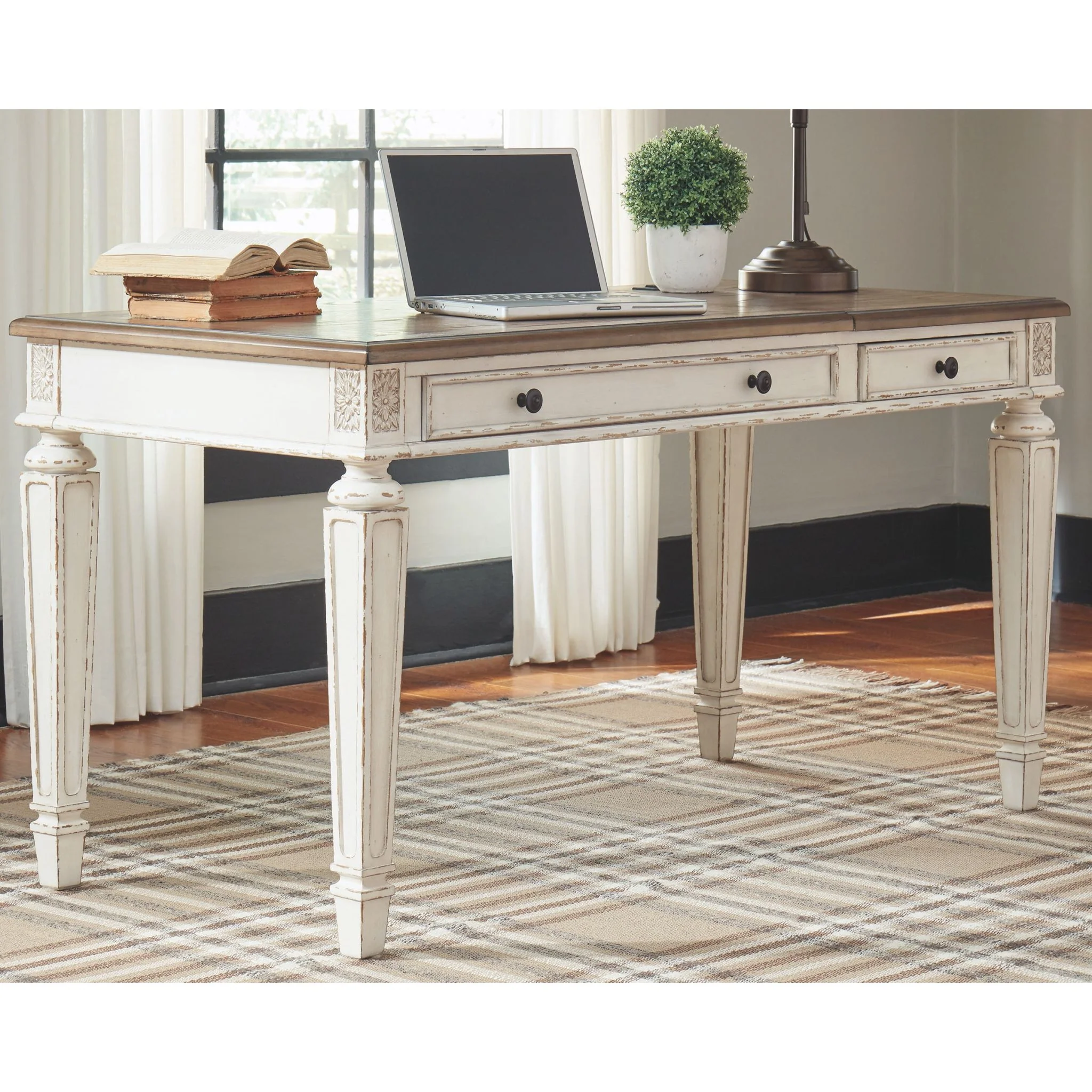 Realyn Lift Top Desk - White/Brown - Image 2