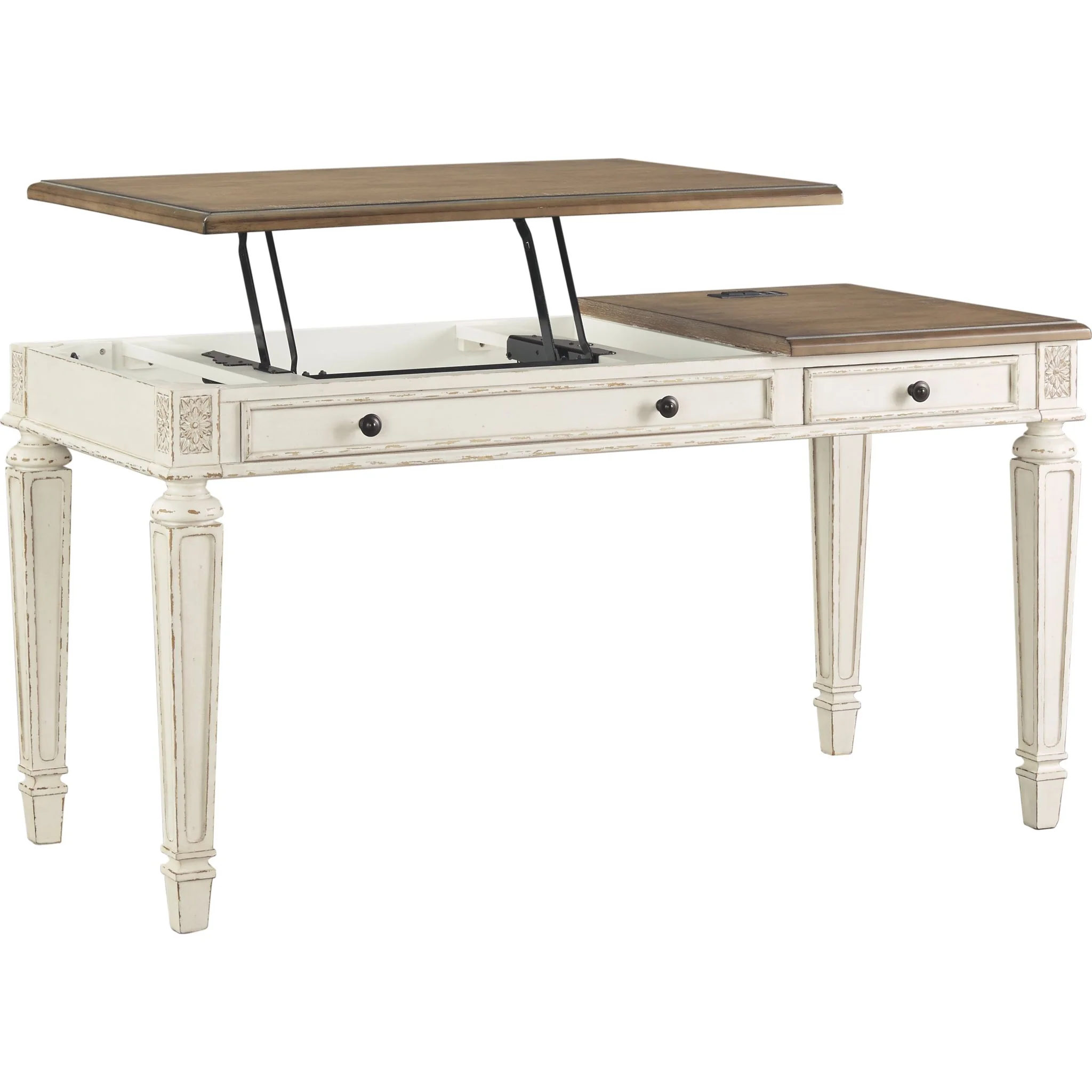 Realyn Lift Top Desk - White/Brown - Image 3