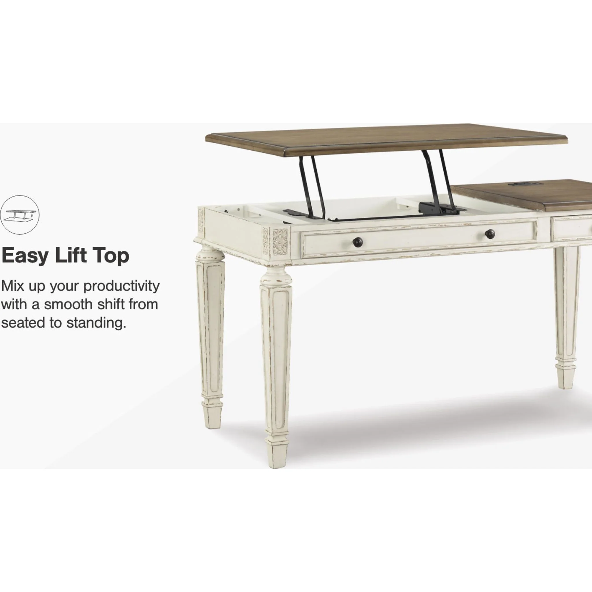Realyn Lift Top Desk - White/Brown - Image 31