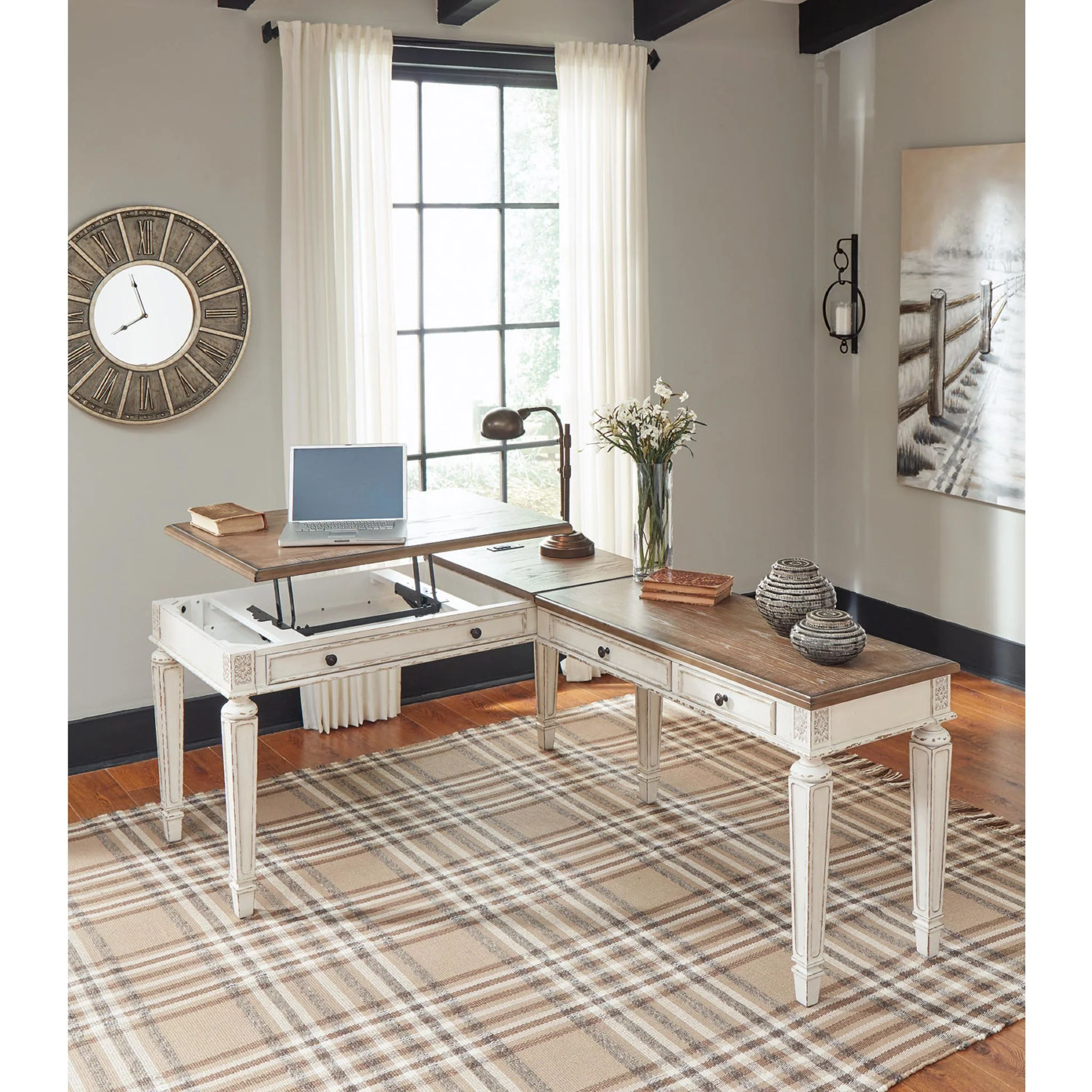 Realyn Lift Top Desk - White/Brown - Image 40