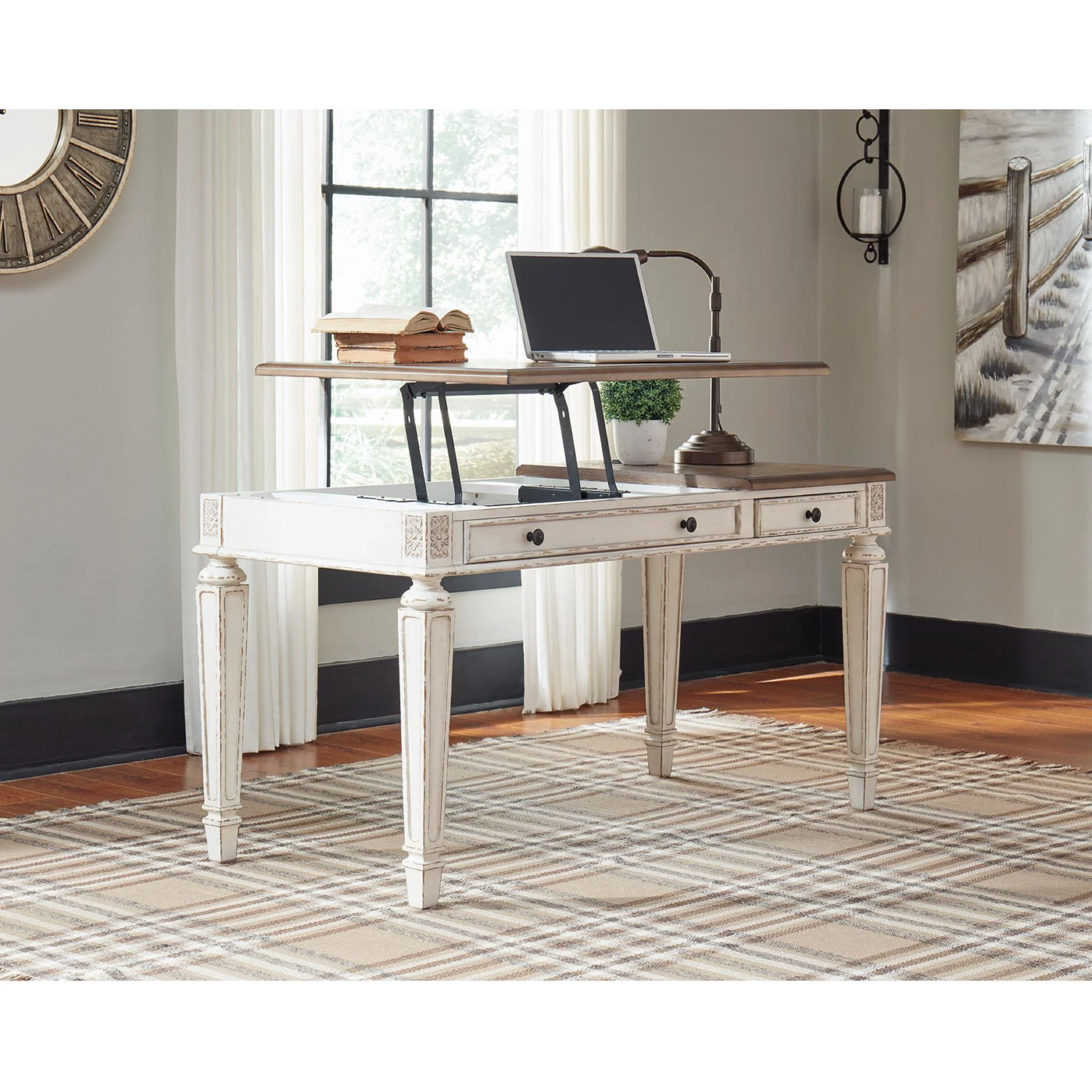 Realyn Lift Top Desk - White/Brown - Image 42