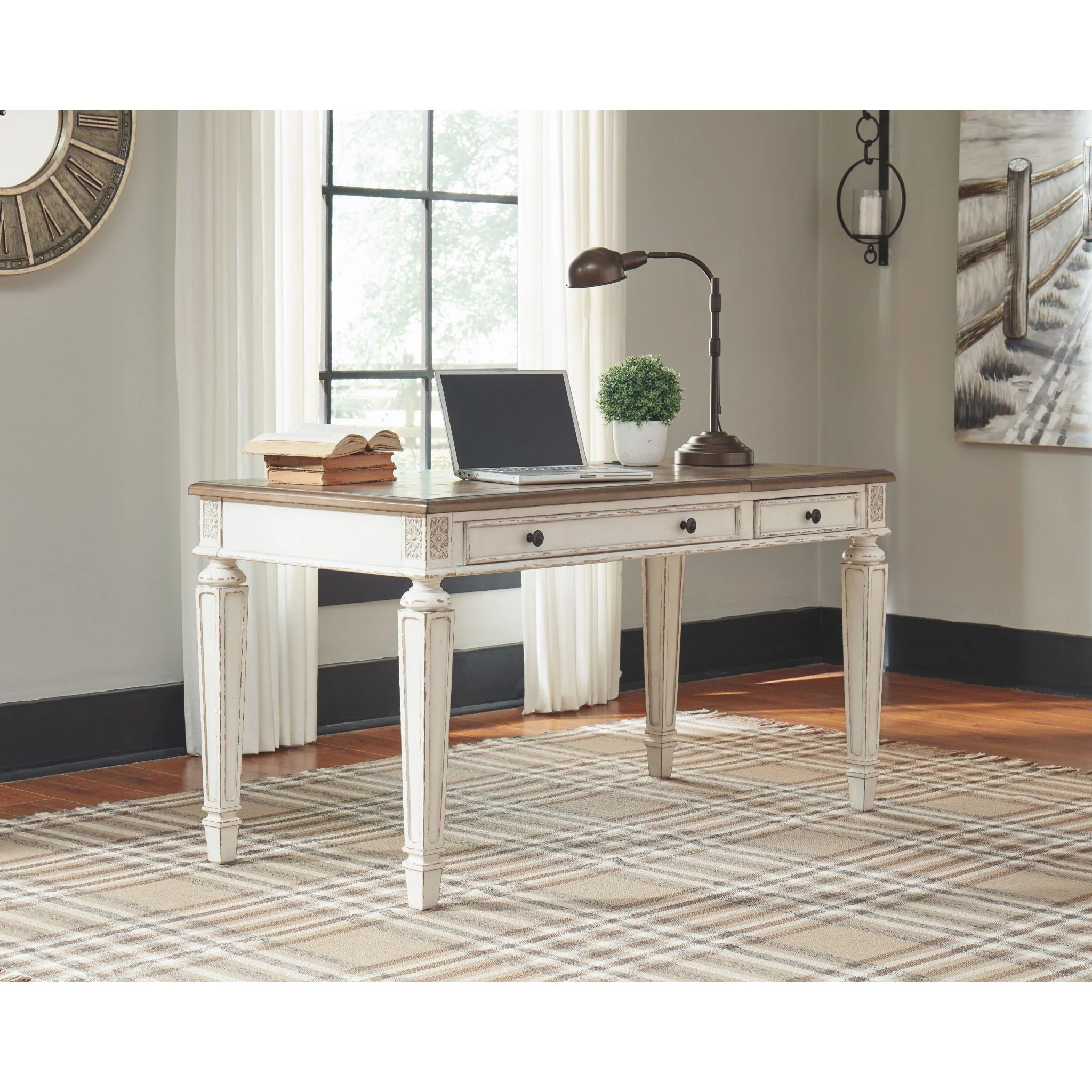 Realyn Lift Top Desk - White/Brown - Image 6