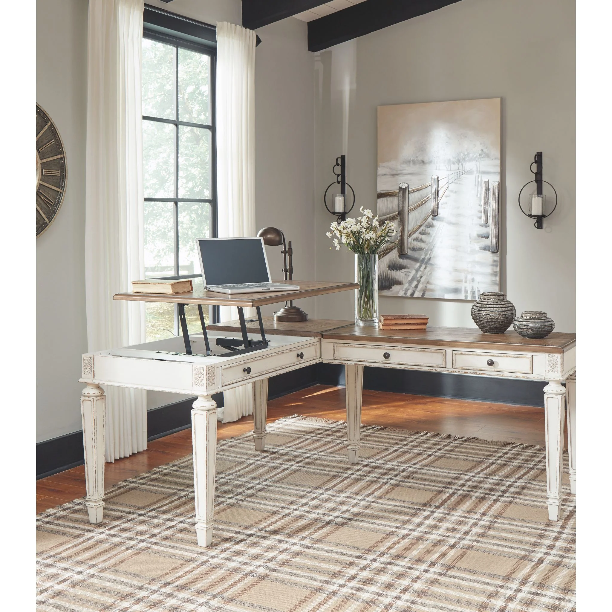 Realyn Lift Top Desk - White/Brown - Image 8