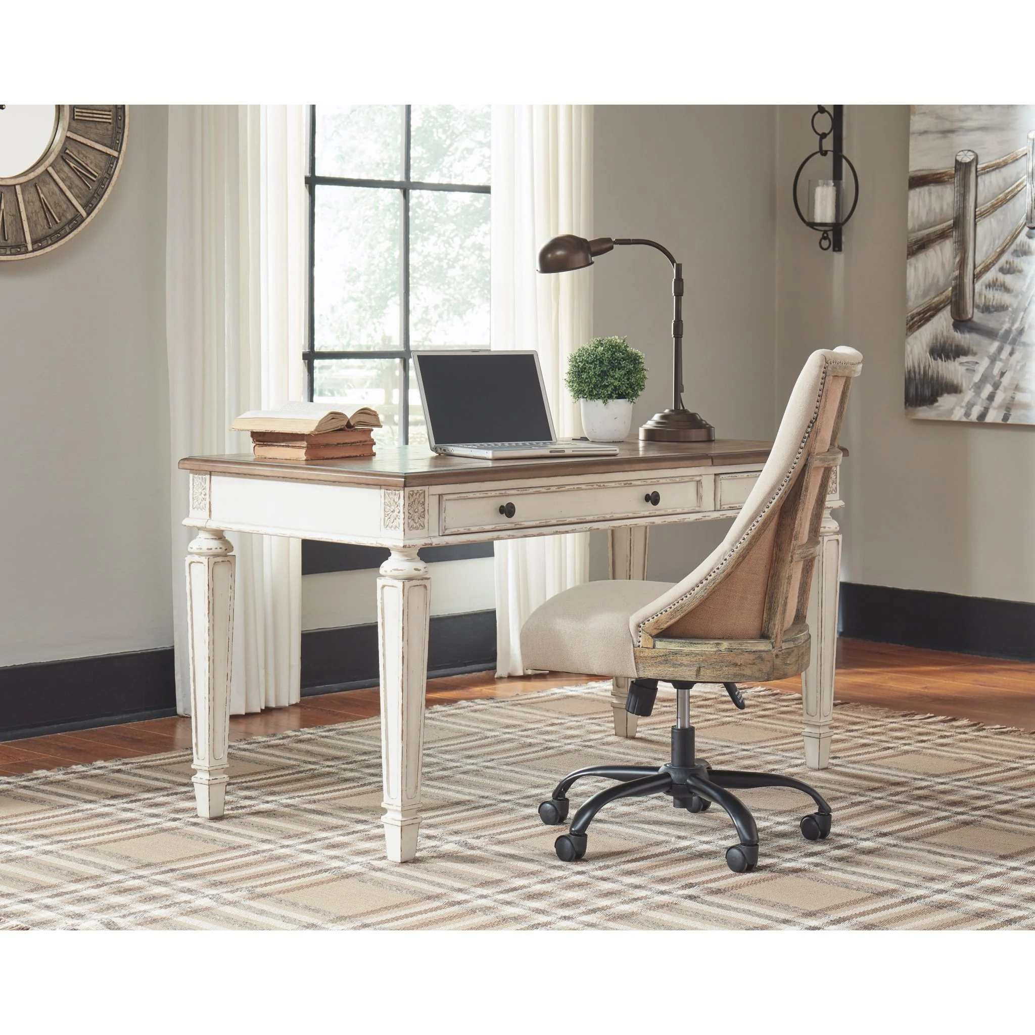 Realyn Lift Top Desk - White/Brown - Image 9