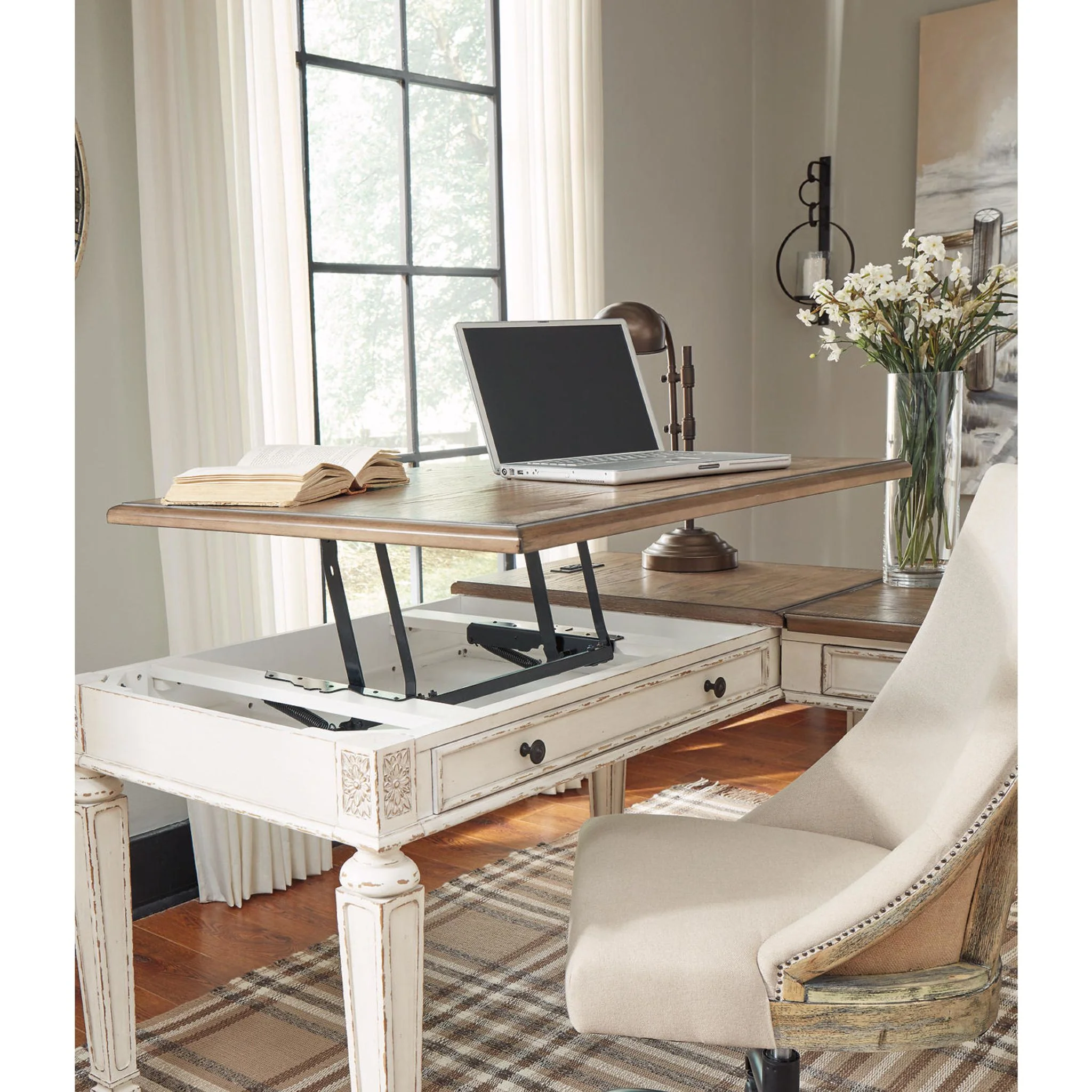 Realyn Lift Top Desk with Return - White/Brown - Image 20