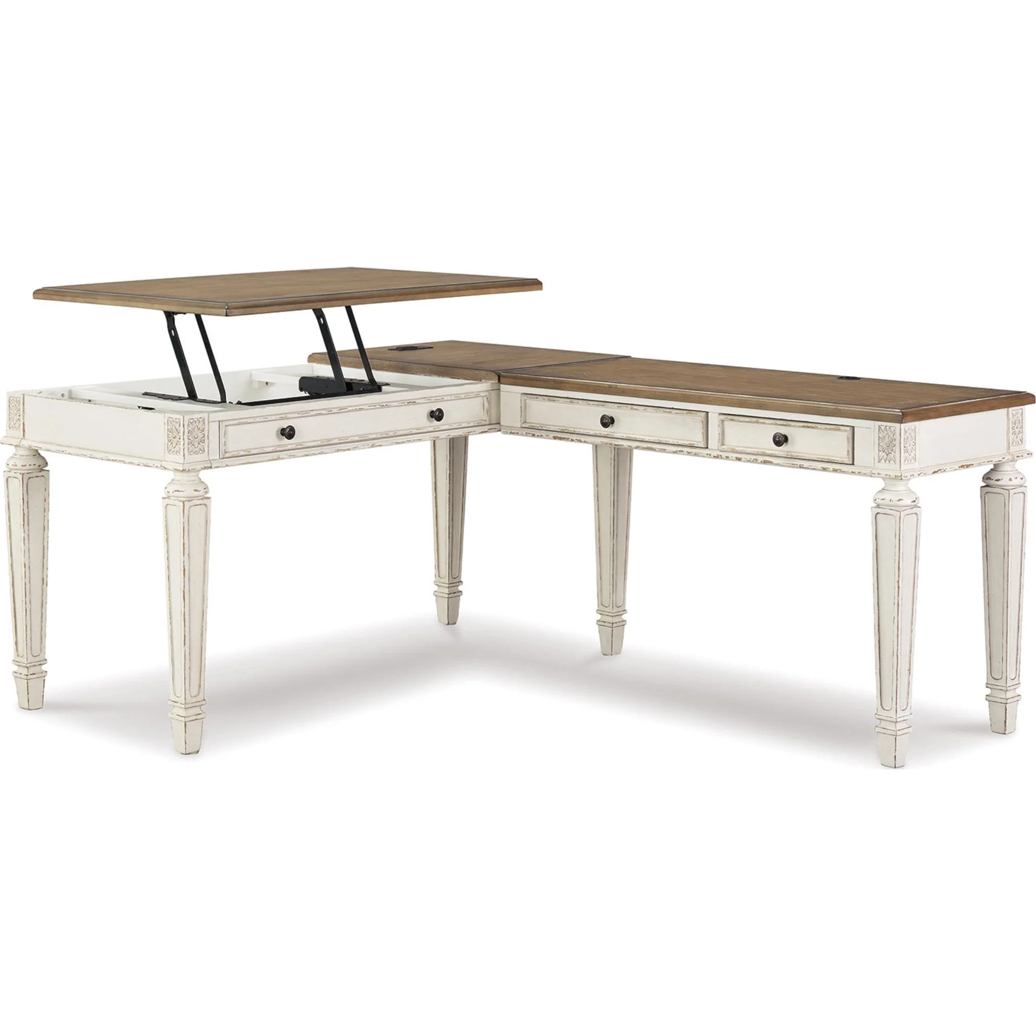 Realyn Lift Top Desk with Return - White/Brown - Image 21