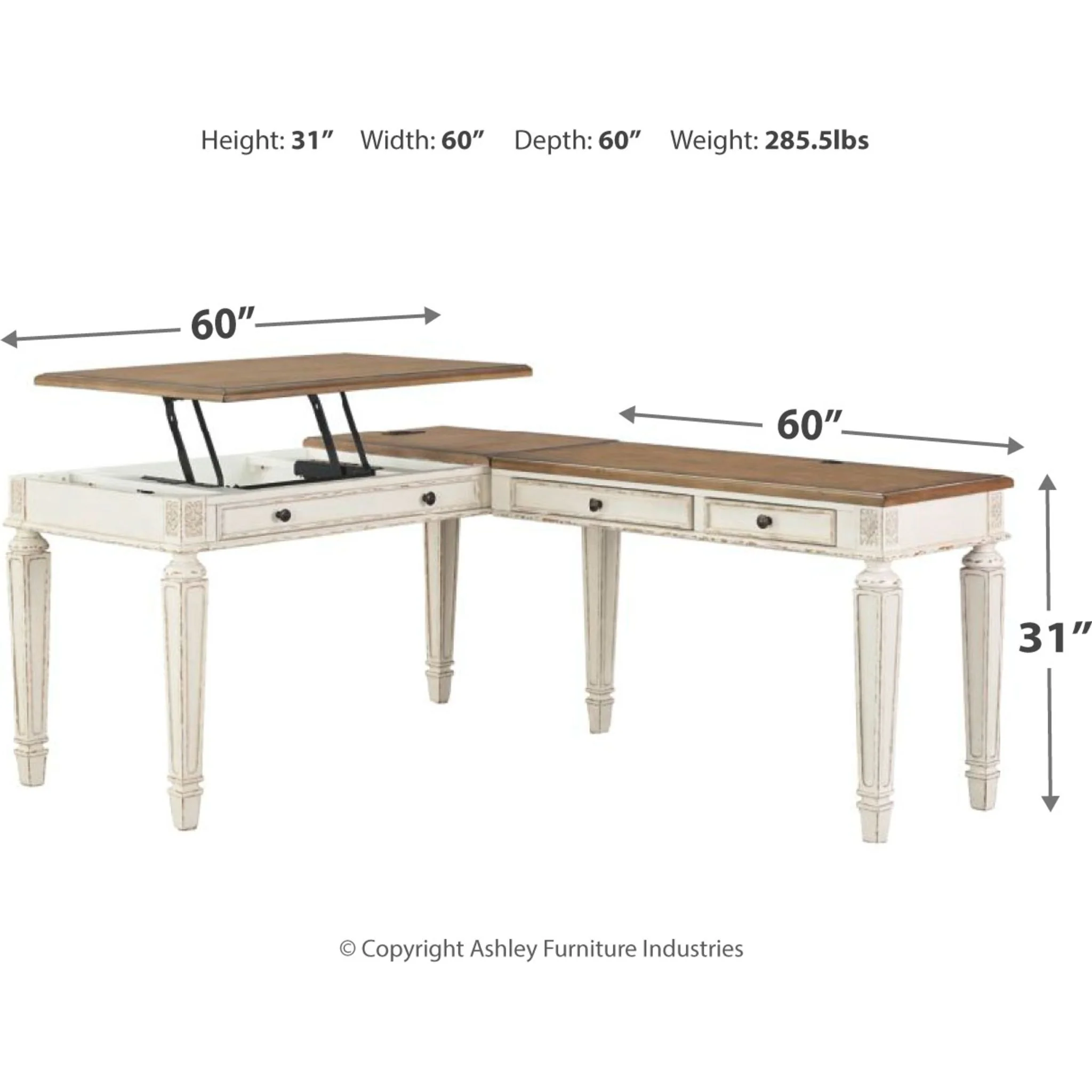 Realyn Lift Top Desk with Return - White/Brown - Image 28