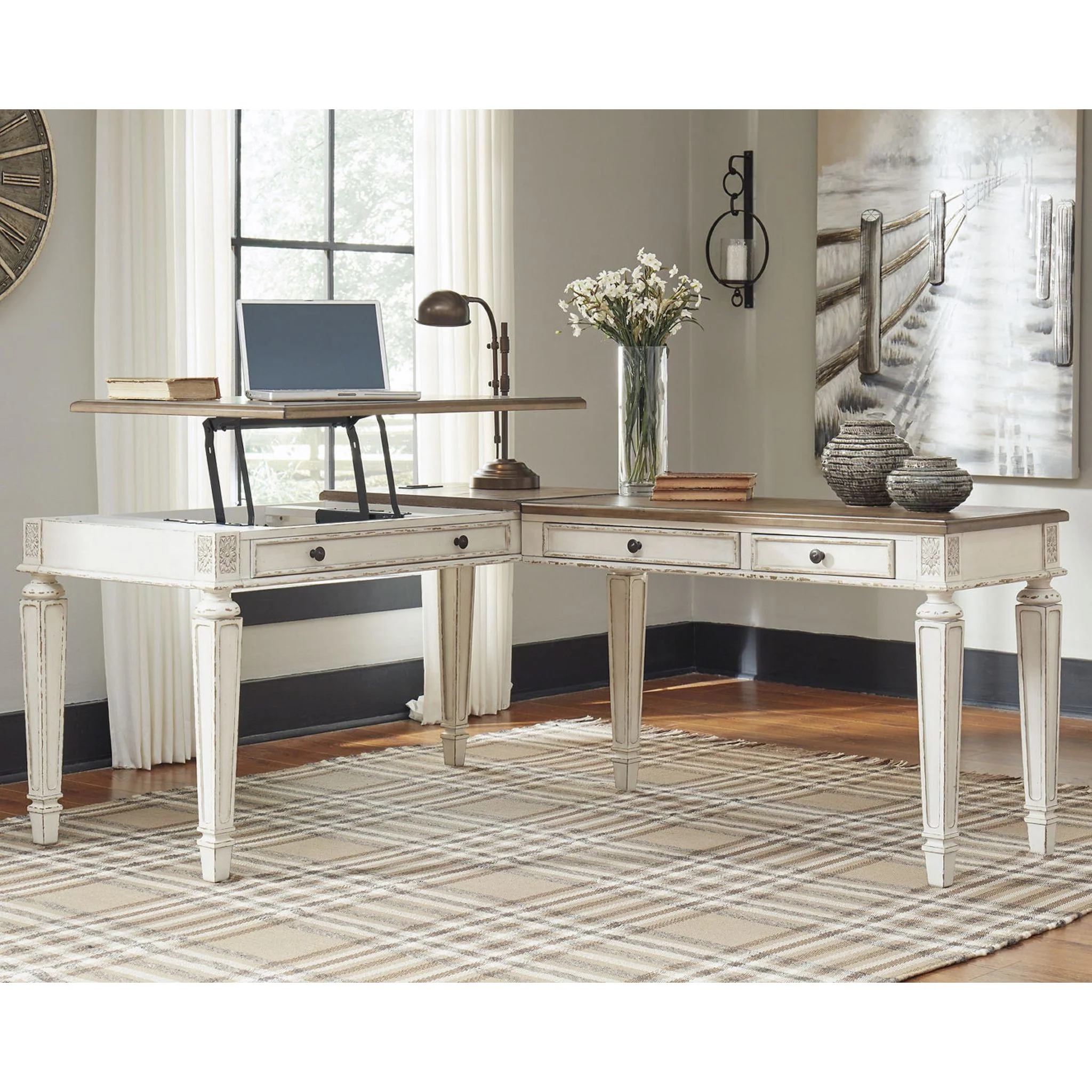 Realyn Lift Top Desk with Return - White/Brown - Image 30