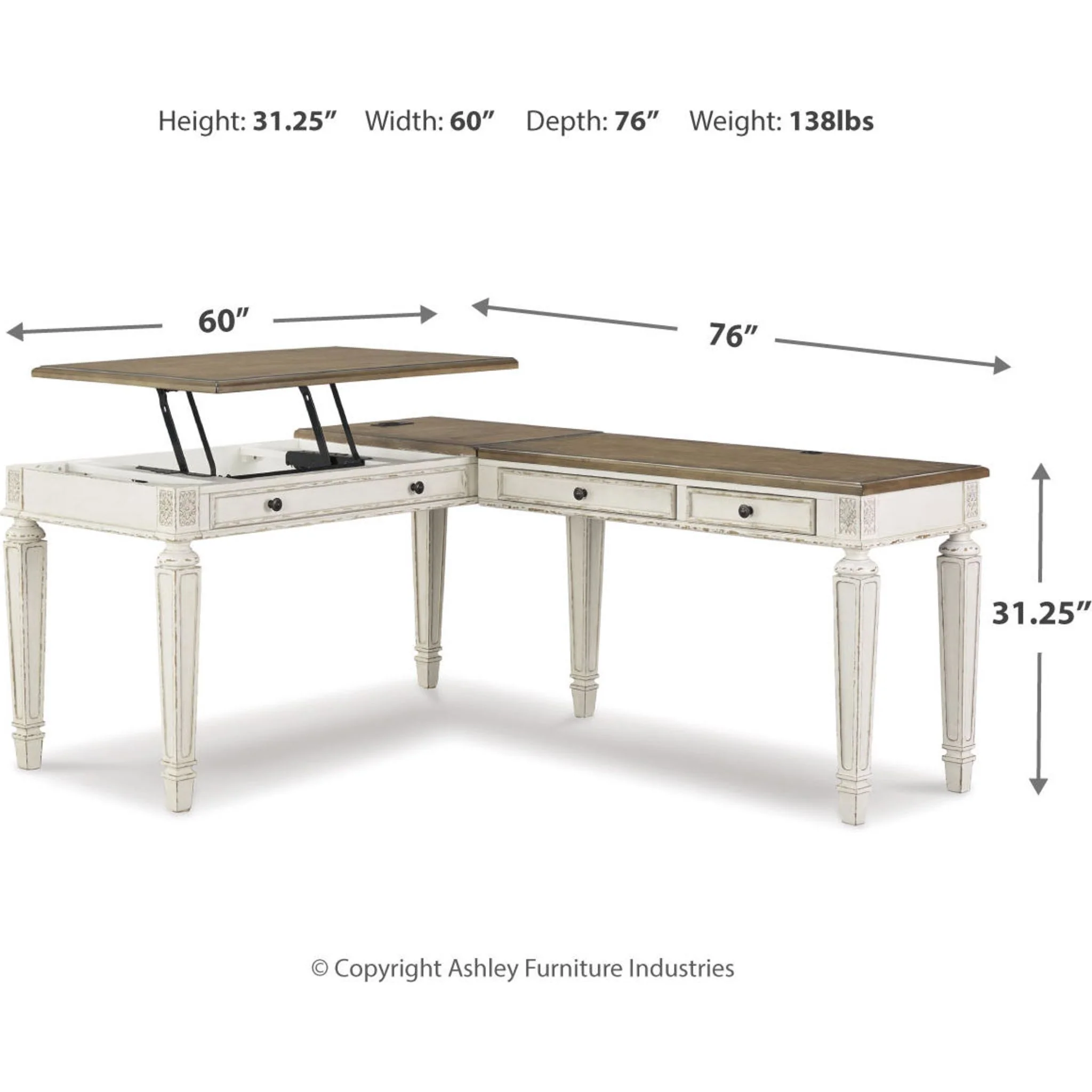 Realyn Lift Top Desk with Return - White/Brown - Image 31