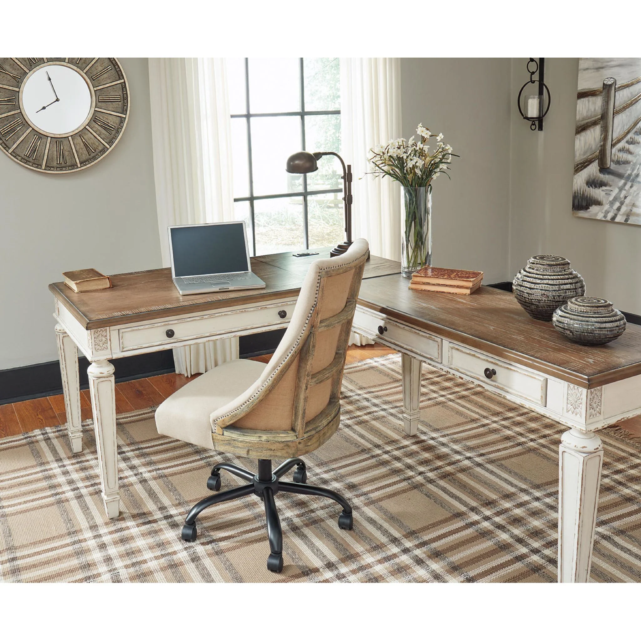 Realyn Lift Top Desk with Return - White/Brown - Image 34